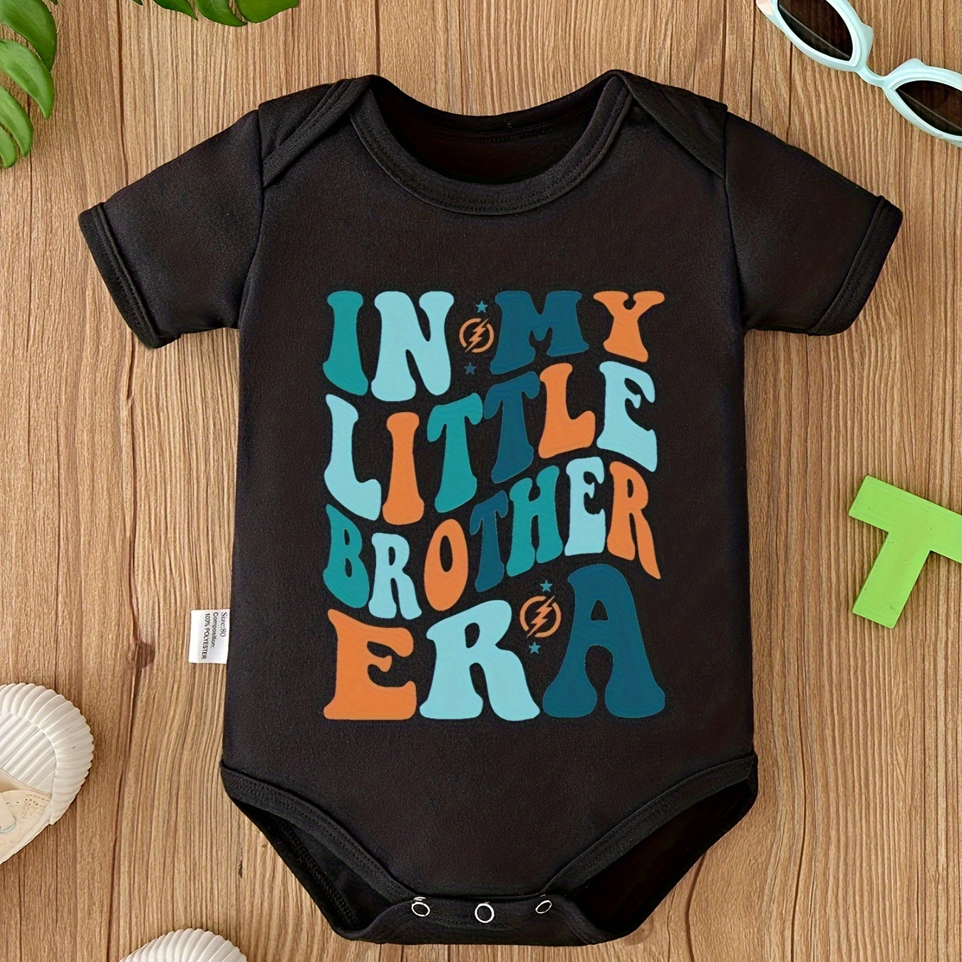 

Infant "in My Little Brother Era" Letter Print Bodysuit, Casual Style Soft Comfortable Baby Onesie, Ideal Pregnancy Gift, Newborn Romper