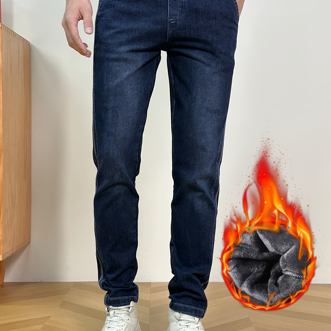 Men's Casual Fleece Lined Jeans Chic Warm Classic Design - Temu Czech  Republic