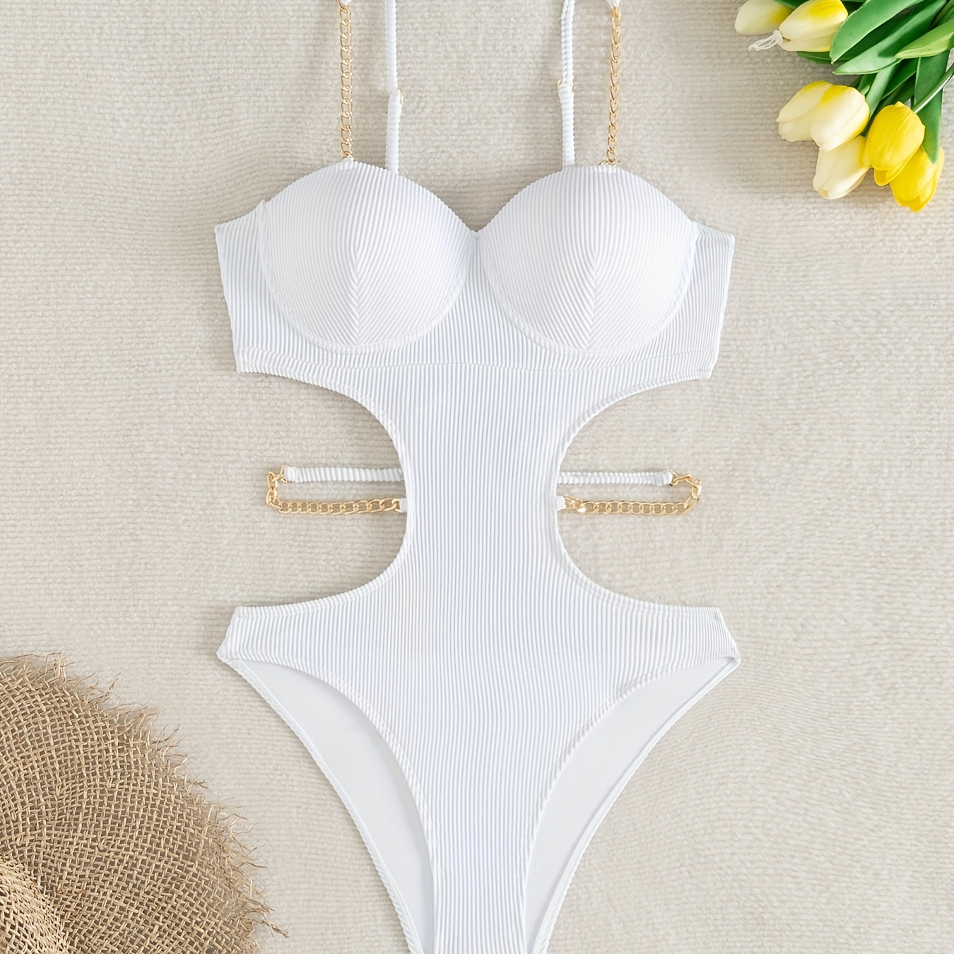 

Maillot de bain une pièce de couleur unie pour femme pour vente en gros, avec un design sexy de bretelles et une texture côtelée pour transfrontalier.