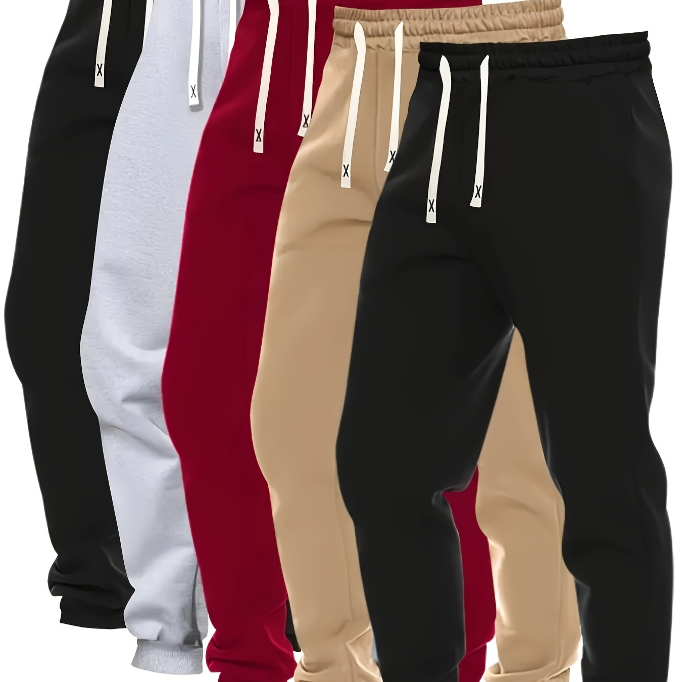 

5pcs Plus Size Men's Joggers With Drawstring & Pockets - Casual & Sporty, Spring/fall Outdoor Activities, Plus Size