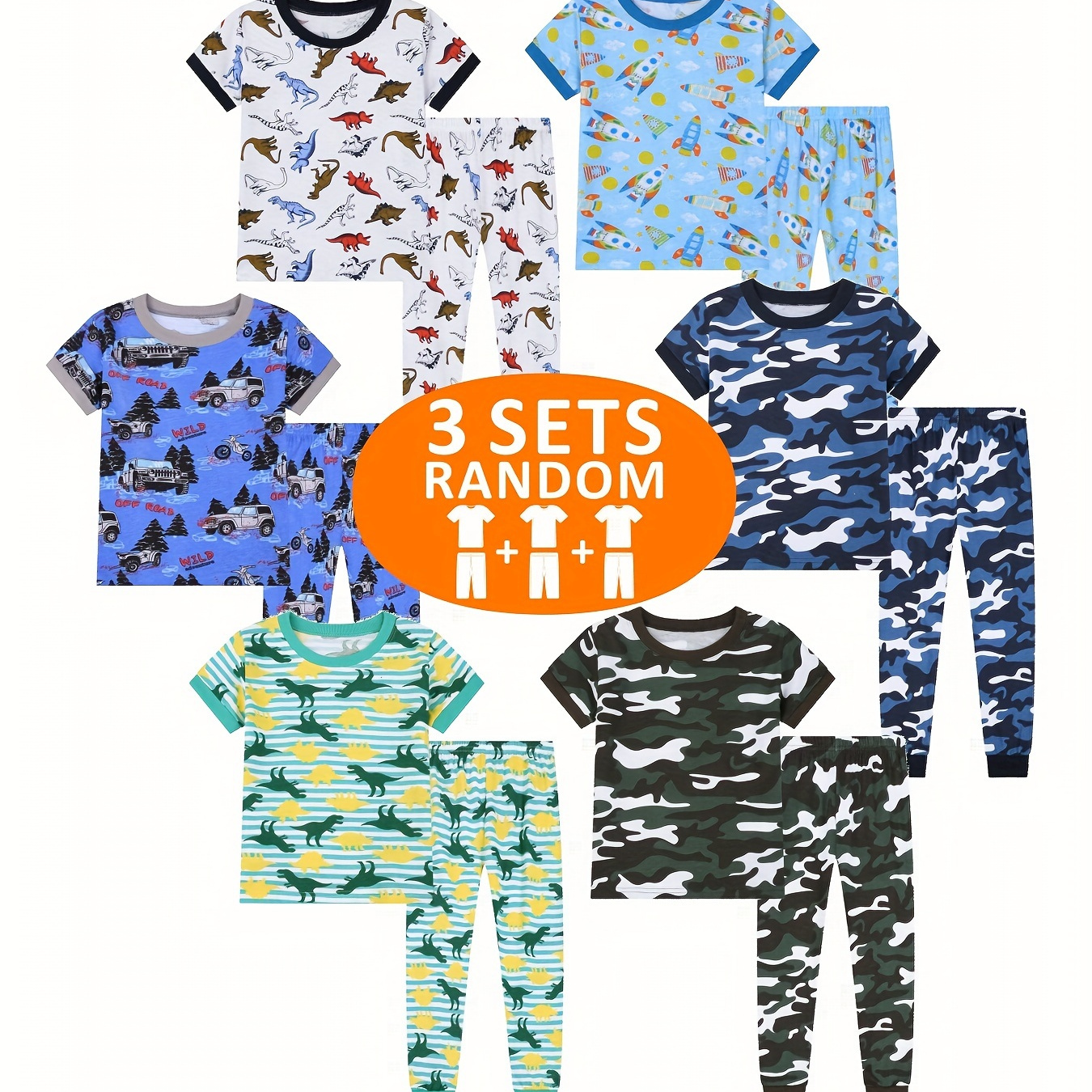 

Random 6pcs3sets Boy's Cartoon Print Short Sleeve T-shirts & Elastic Waist Trousers Pajama Set, Comfortable & Skin-friendly Style Pajamas For Boy's Cozy Loungewear