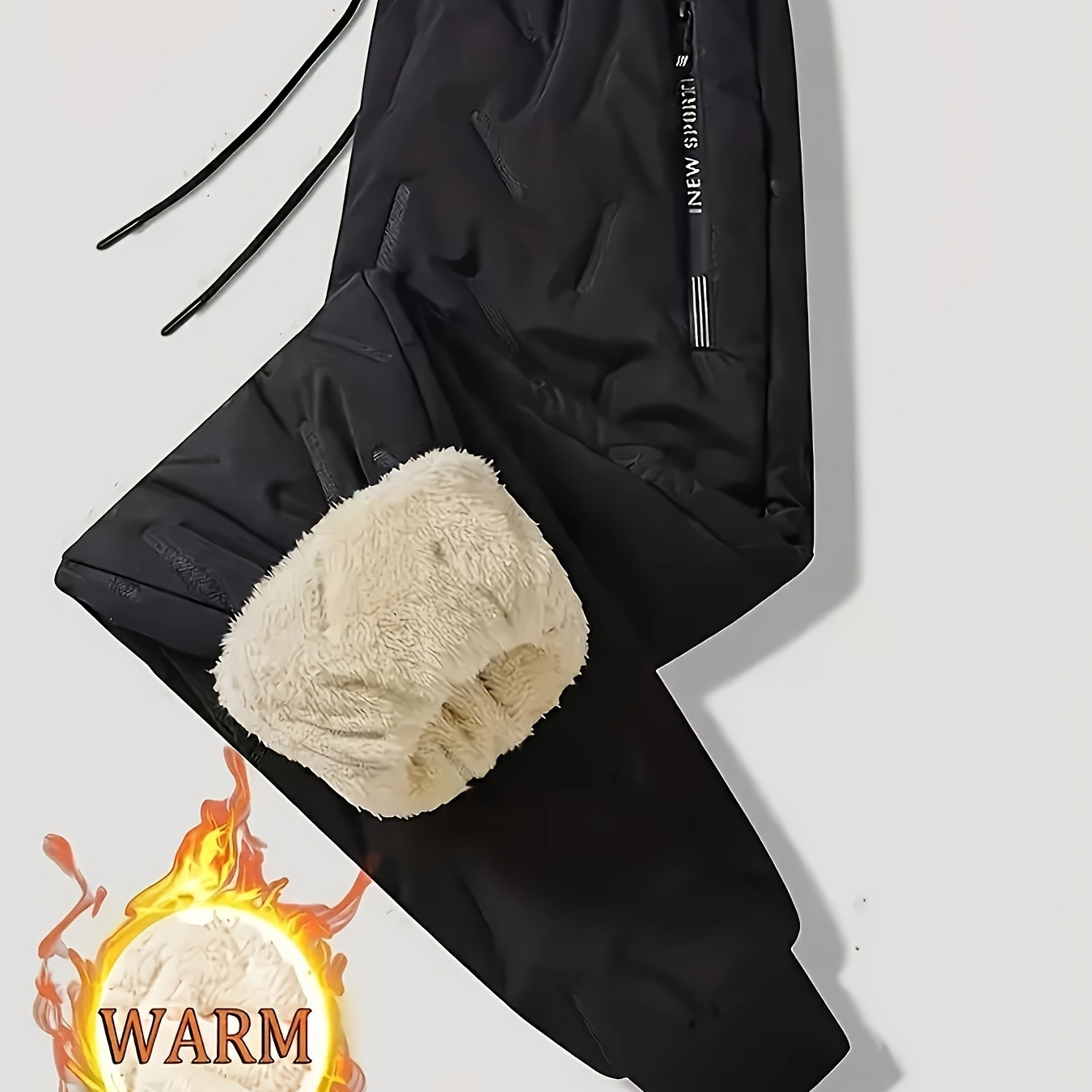 

Men's Warm Sherpa-lined Winter Pants - Thermal Hiking & Outdoor Sports Joggers With Zippered Pockets, Adjustable Drawstring Waist, And Fleece Detail