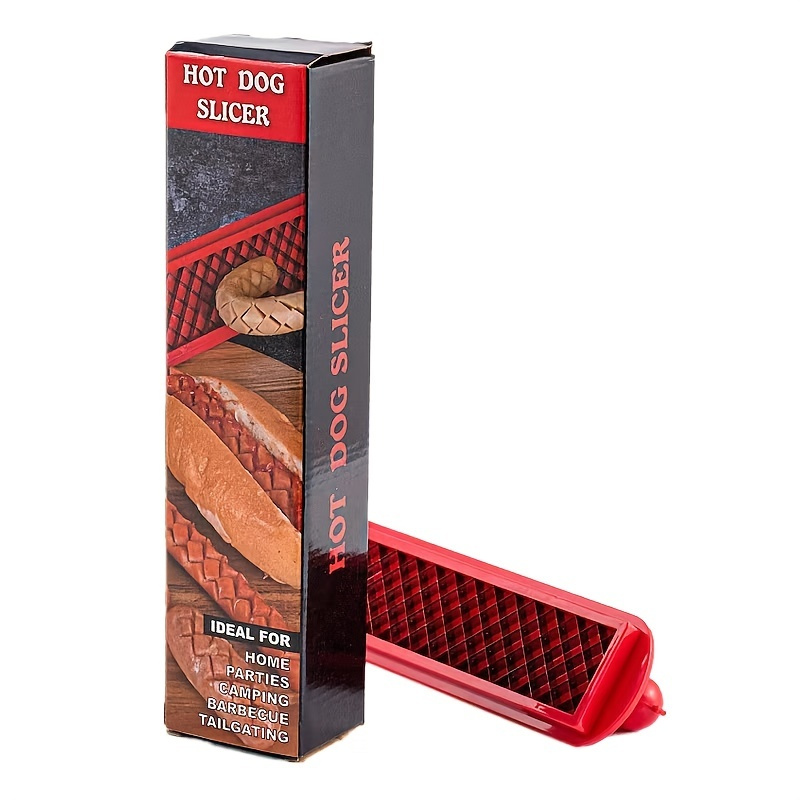 SLOTDOG - Hot Dog Slicing Tool - Stainless Steel Cutter Blades for Kitchen,  Grilling, Tailgating, Camping and Backyard Outdoor BBQ - 10 inch - Red