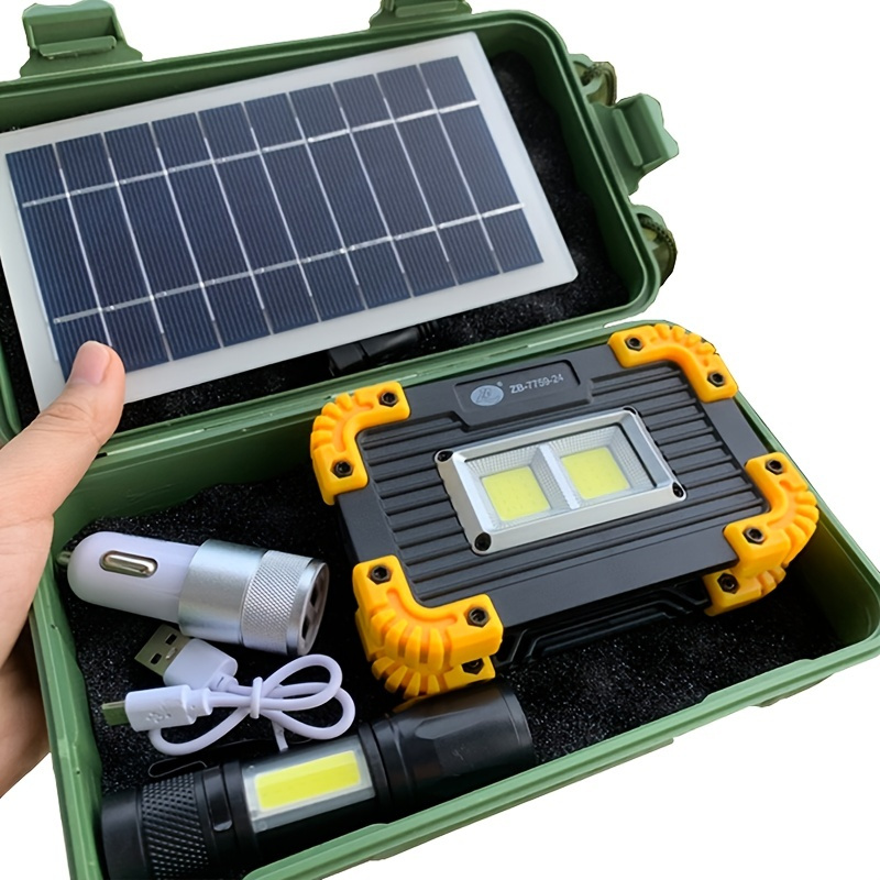 1pc Solar Panel Spotlight Set Portable Super Bright Saving COB LED Travel Light For Outdoor Camping Hike Fishing Solar Charger, 7.28*4.33in