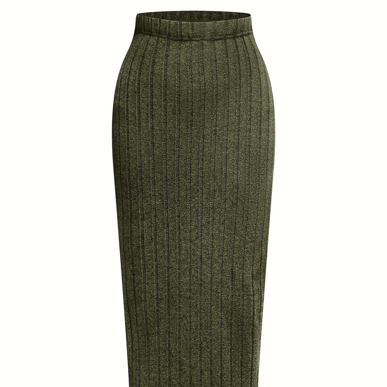 

Elegant Style, Elegant High-waist Pencil Skirt For Women - Ribbed Knit, Waistband, Bodycon Midi - Machine Washable, Polyester