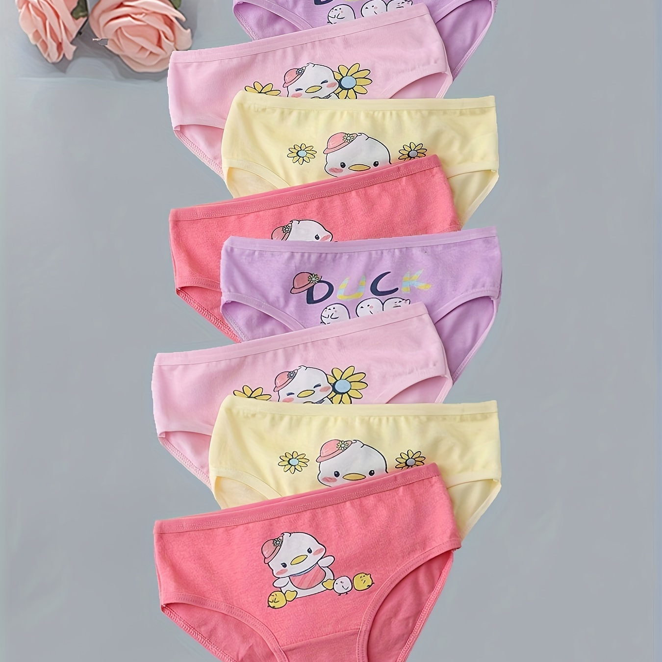 

8 Pcs Girl's Cute Cat Print Cotton Briefs, Cartoon Pattern Panties, Soft & Comfy Underwear Set, For All Season Wearing