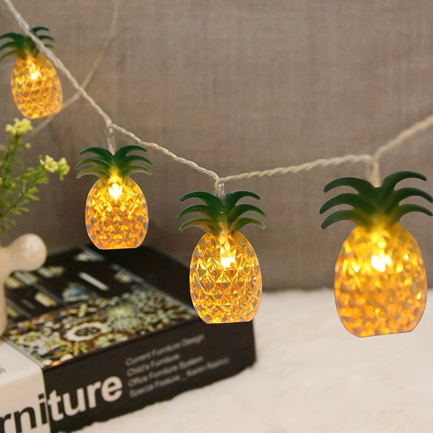 

1pc, Pineapple String Lights, Battery Operated, 10 Fun Patio Lights, Party Bedroom Home Birthday Indoor Decor, Outdoor Hawaiian Tropical Gifts Decor