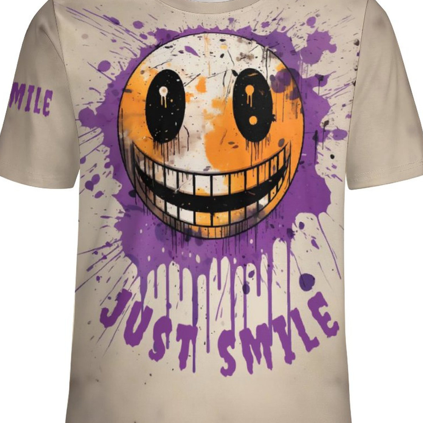 

Men's 3d Graffiti Smile Graphic T-shirt, Casual Slightly Stretch Breathable Tee, Men's Clothing For Outdoor Spring Summer