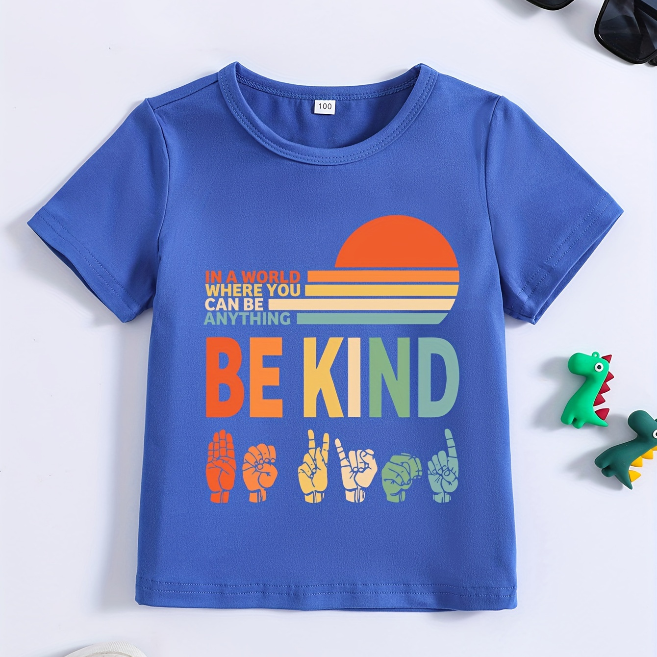 

Be Kind Print Crew Neck T-shirt For Boys, Casual Short Sleeve Top, Boy's Clothing For Summer Daily Wear