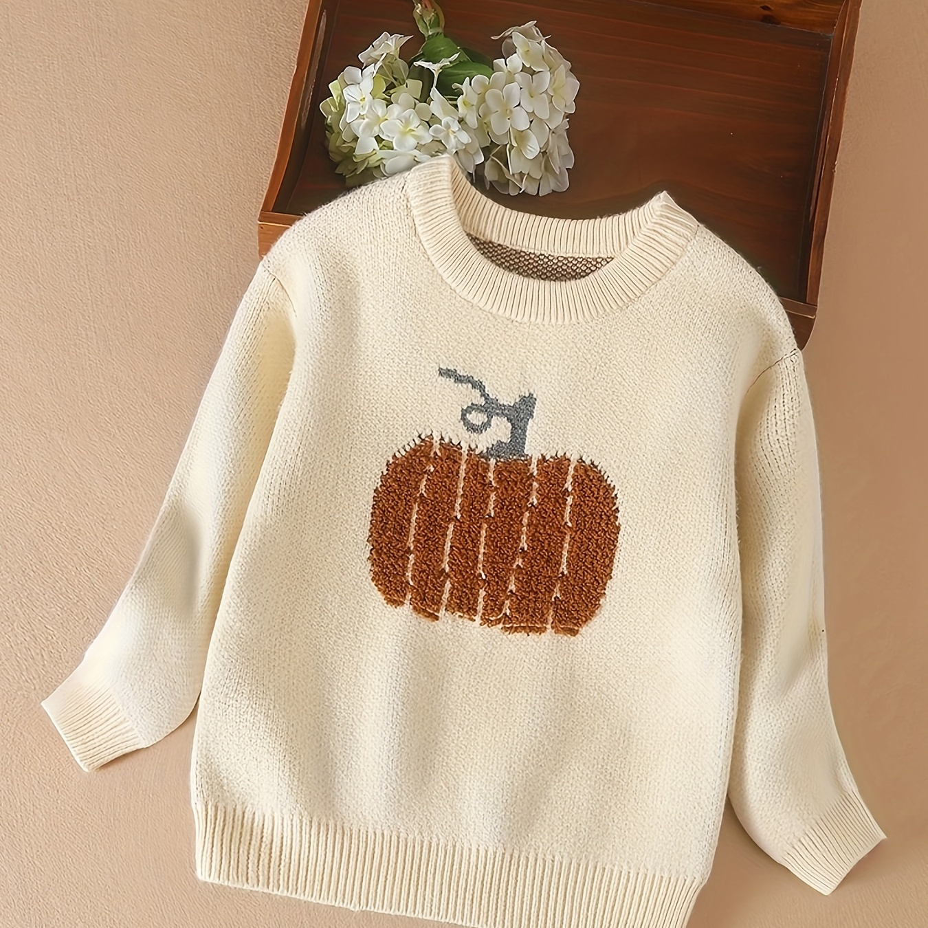 

Kuyixiong Pumpkin Pattern Pullover Sweater For Girls, Long Sleeve Warm Sweater Top Undershirt 1pc