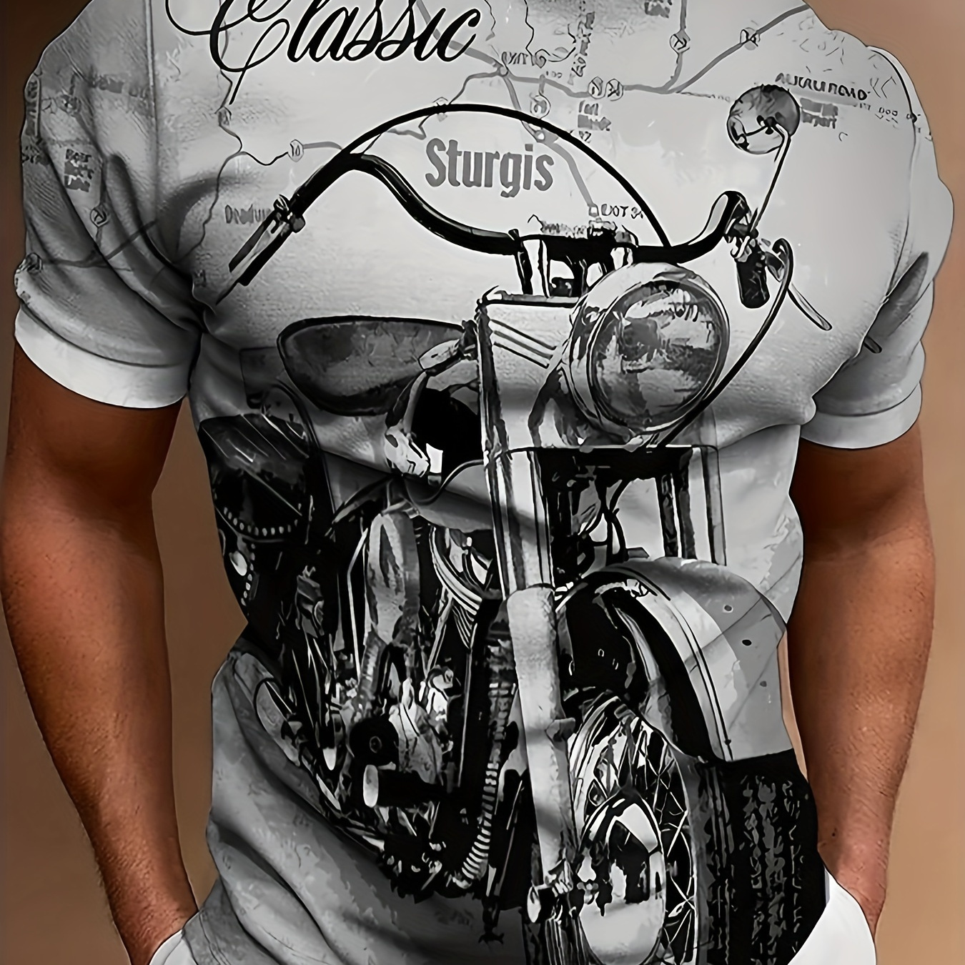 

T-shirt à manches courtes pour homme, imprimé moto, style décontracté, col rond, confortable et polyvalent.