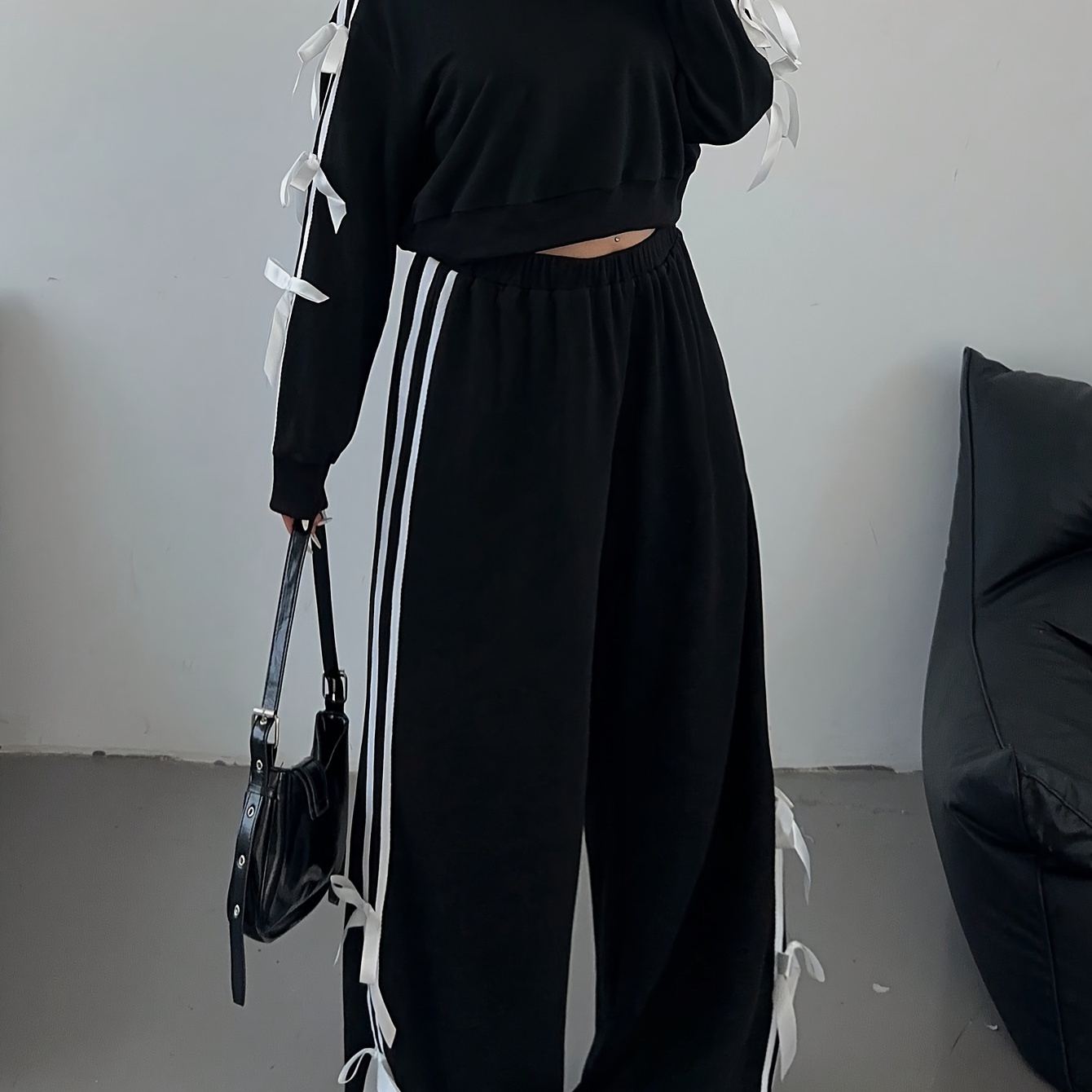 

2024 Autumn New Station European And American Women's Casual Long Sleeve Top And Loose Trousers 2 Pieces