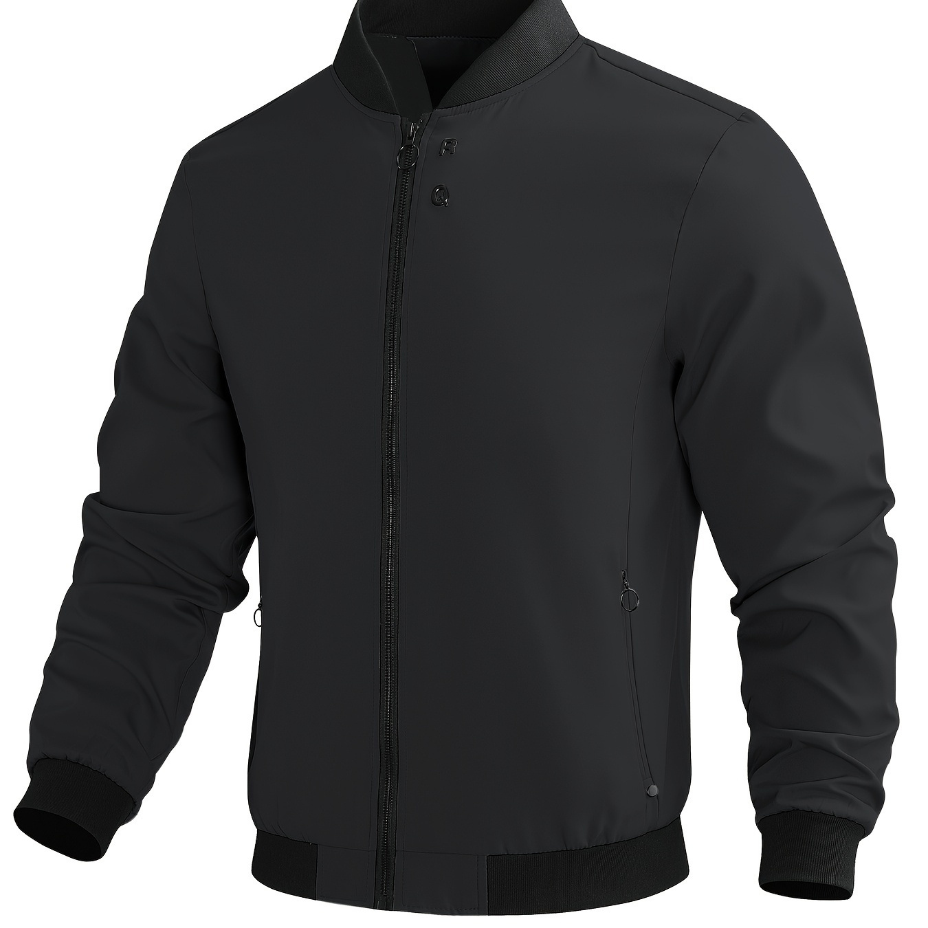 

Plus Size Men's Casual Windproof Jacket, Trendy Loose Zipper Solid Windbreaker, Mens Jacket