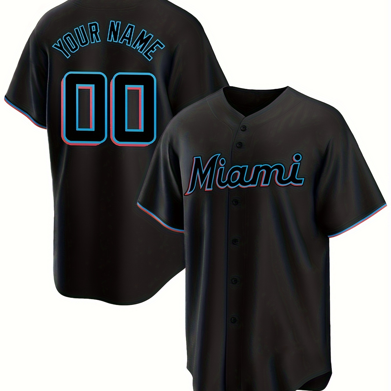 

Customized Name And Number Design, Men's Miami Embroidery Design Short Sleeve Loose Breathable V-neck Baseball Jersey, Sports Shirt For Team Training