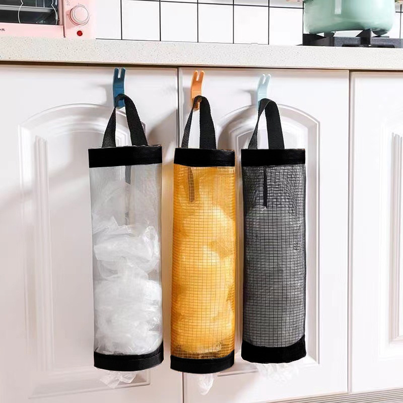 

1pc Waterproof Wall Mount Plastic Bag Holder For Kitchen Grocery Dispenser - Convenient And Space-saving Mesh Storage Bag