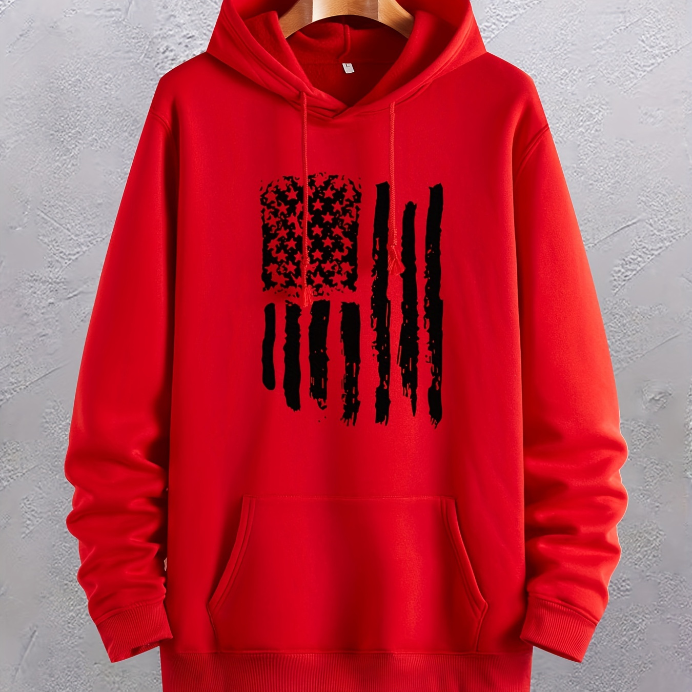 

Patriotic American Flag Print Red Hoodie For Men - Cozy Polyester Pullover With Kangaroo Pocket, Casual Long Sleeve, Autumn & Winter