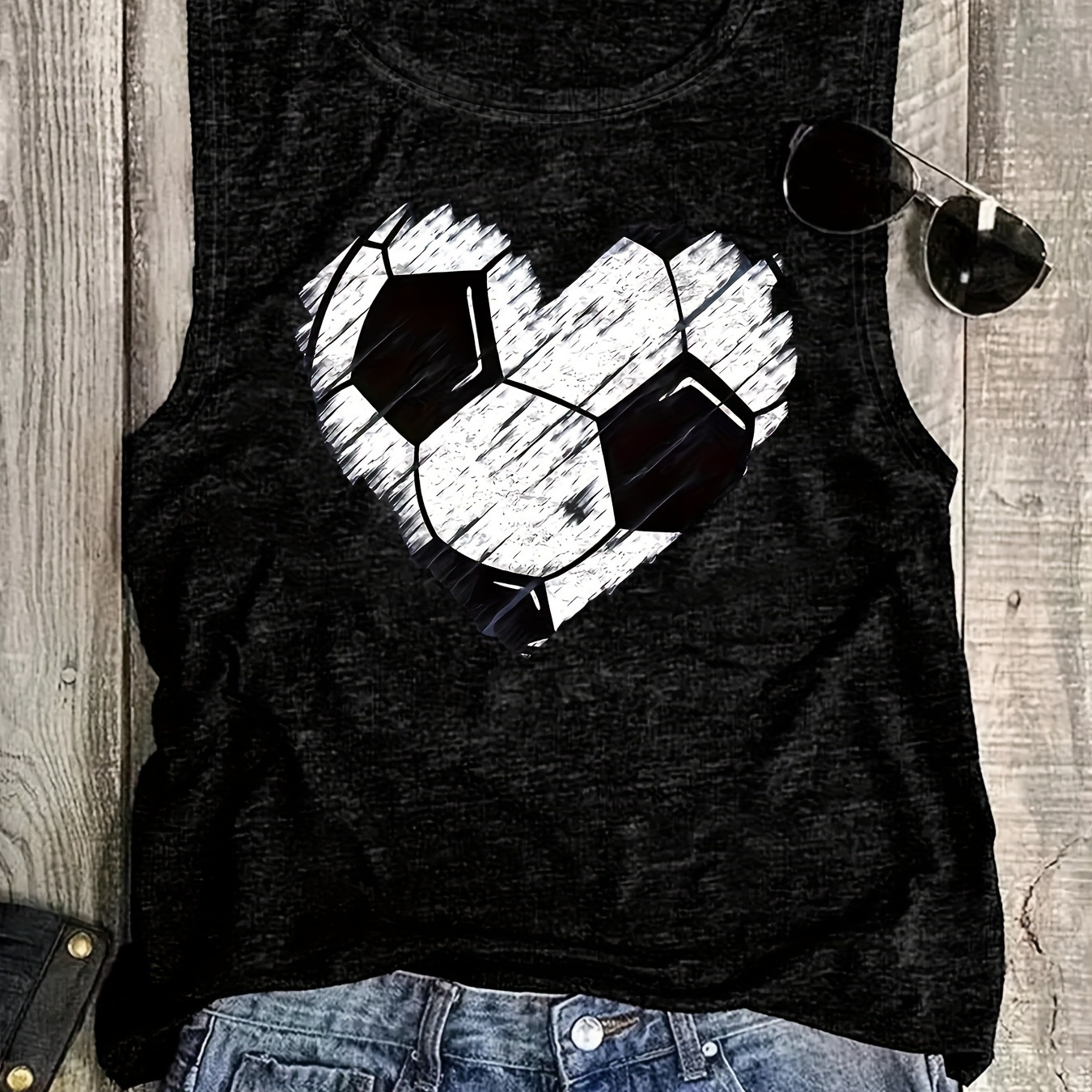 

Soccer Print Tank Top, Sleeveless Casual Top For Summer & Spring, Women's Clothing