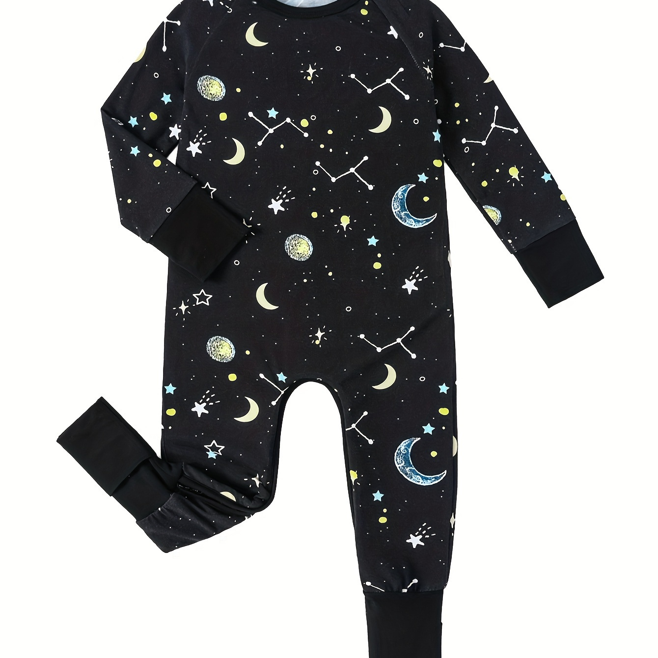 

Infant's Bamboo Fiber Star & Moon Pattern Bodysuit, Comfy Long Sleeve Onesie With Foldable Foot Cover, Baby Boy's Clothing, As Gift