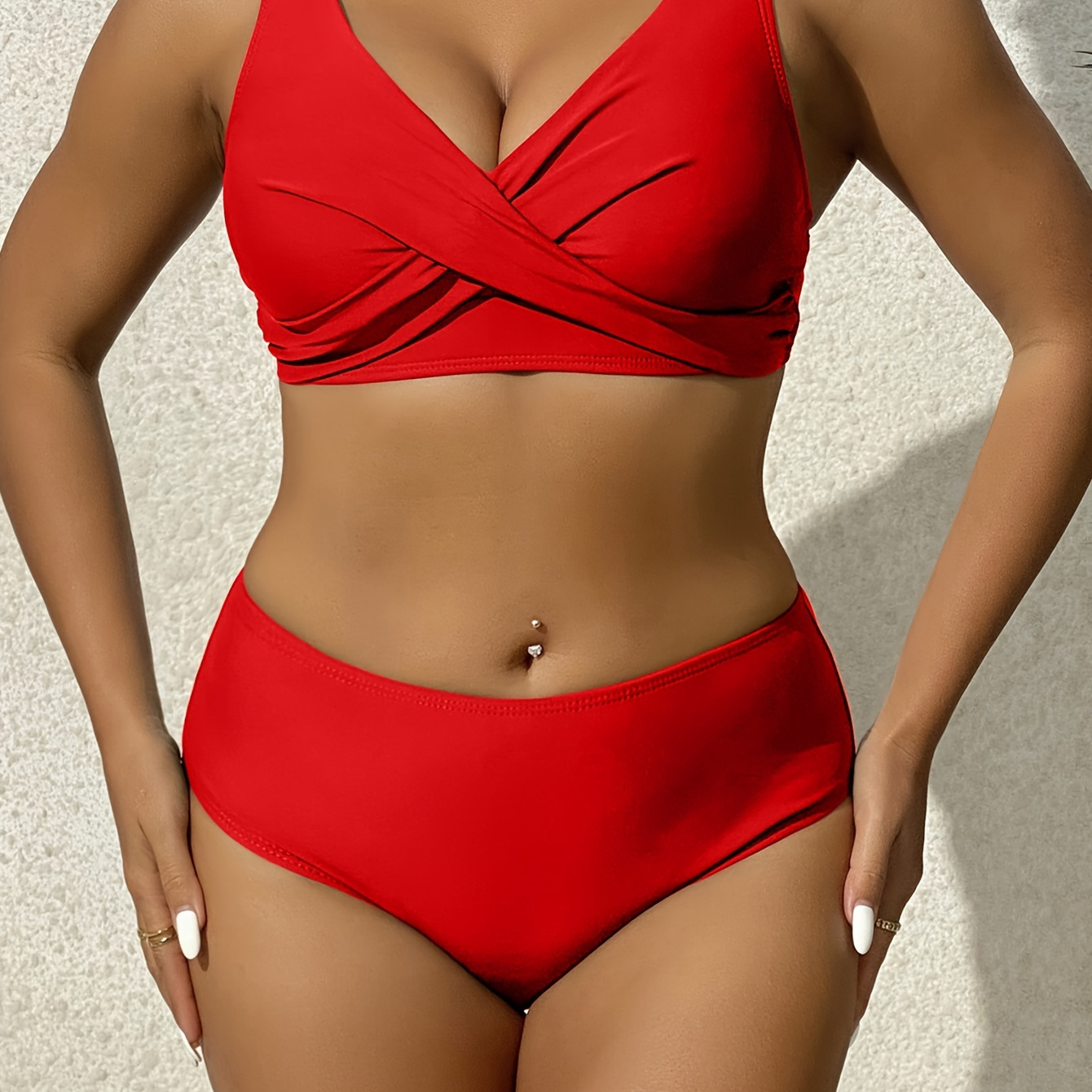 Twist jednobojni dvodijelni bikini s V izrezom, rastezljivi kupaći kostim s visokim strukom za kupanje u bazenu na plaži, ženski kupaći kostimi i odjeća