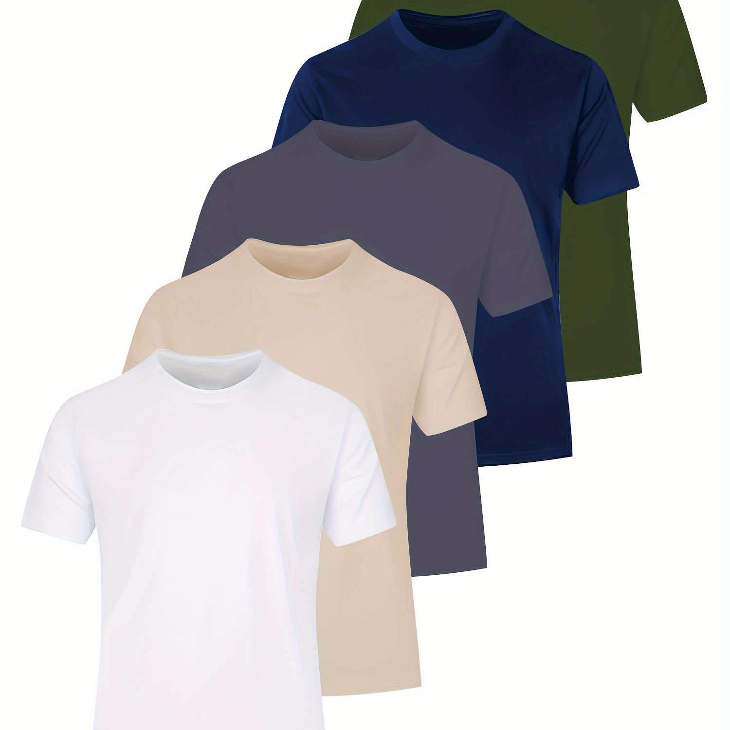 

5pcs Plus Size Men's Solid Color Casual Versatile Short Sleeve T-shirt, Stylish Comfy Tees, Big & Tall