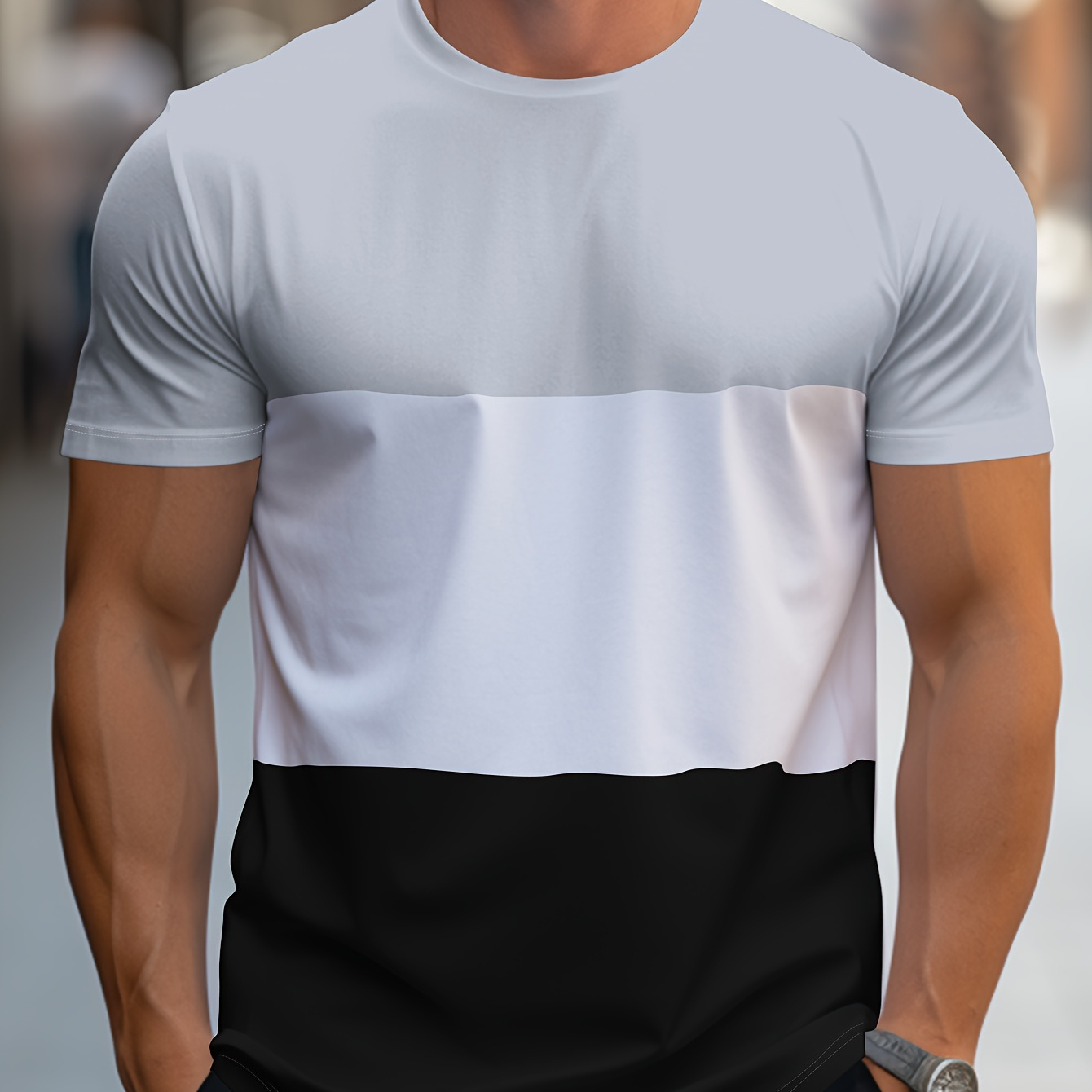

Men's Color Block Novelty Short Sleeve Crew Neck T-shirt, Summer Outdoor