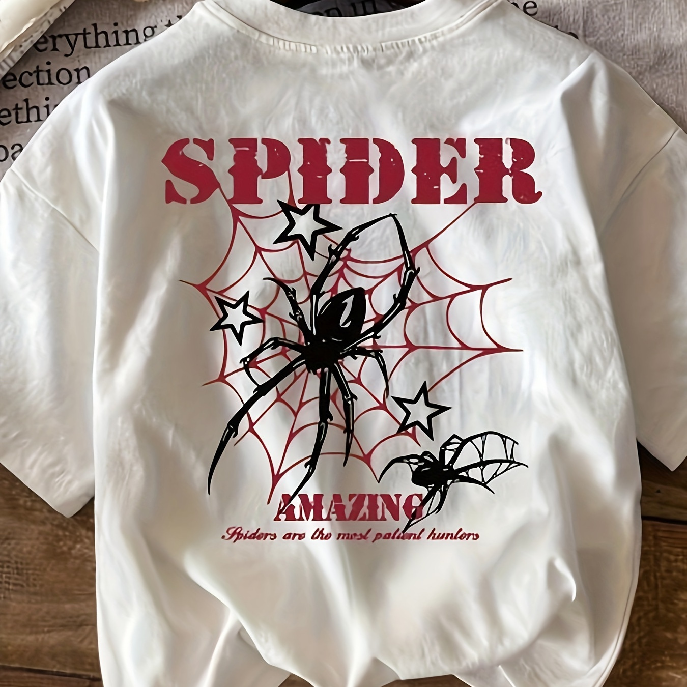 

Spider Print T-shirt, Short Sleeve Crew Neck Casual Top For Summer & Spring, Women's Clothing