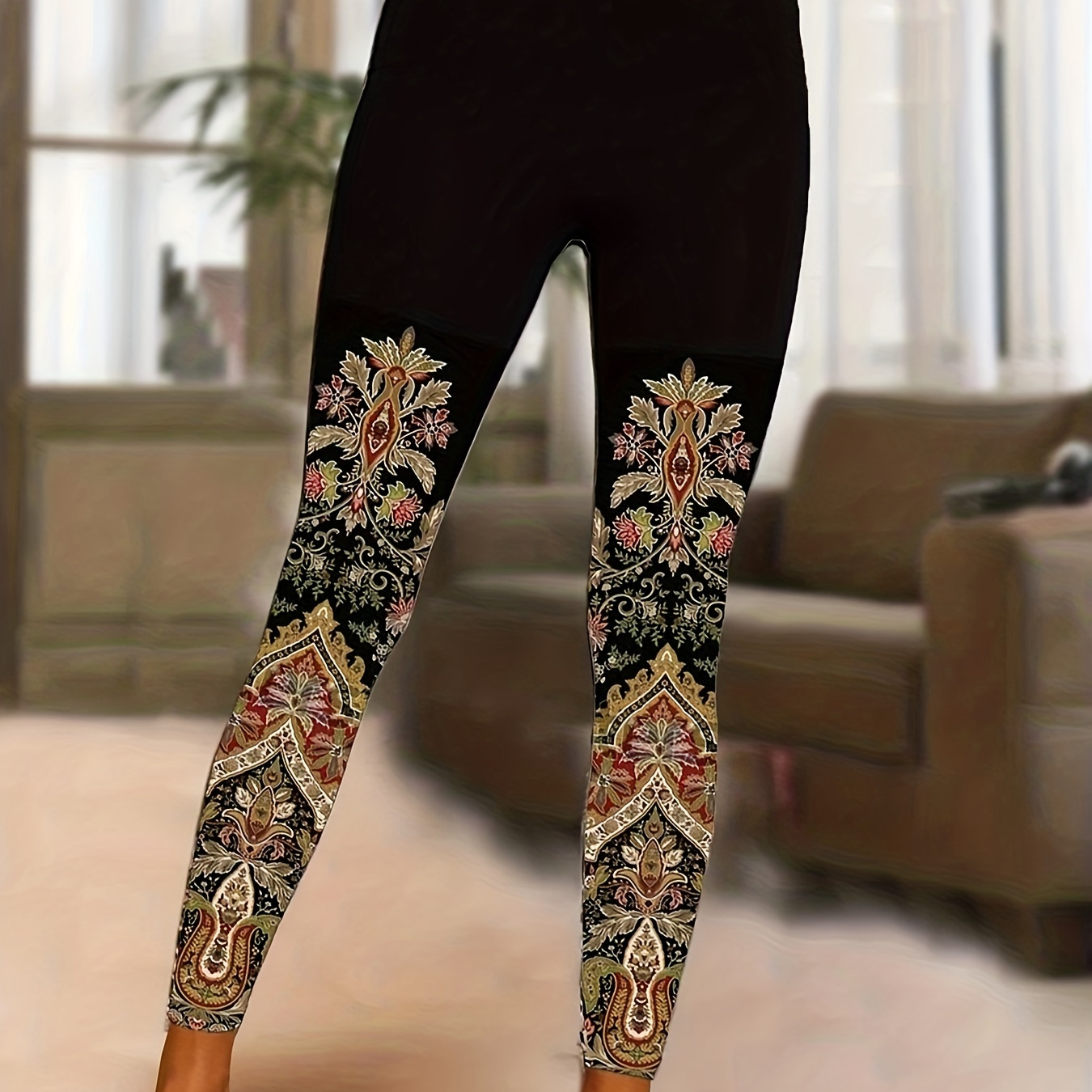 Plus Size Boho Leggings Women's Plus Colorblock Arabesque - Temu