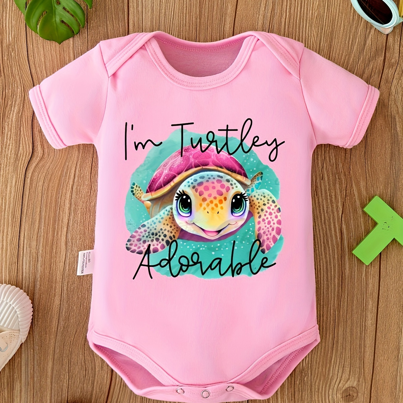 

i'm Turtley Adorable" Print Onesie For Baby Girls, Short Sleeve Creeper Bodysuit, Pregnancy Gift