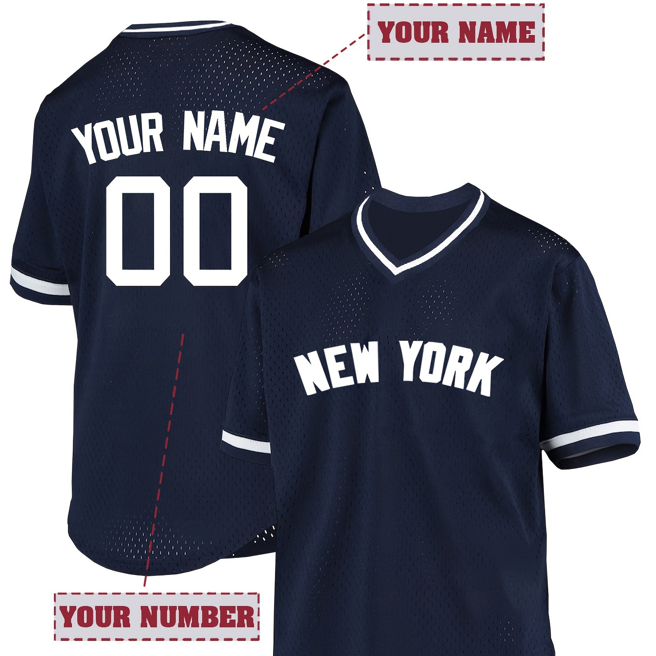 

Customized Men's Short Sleeve V-neck Baseball Jersey With Name And Number Embroidery, Loose Fit Breathable Sports Shirt For Team Training