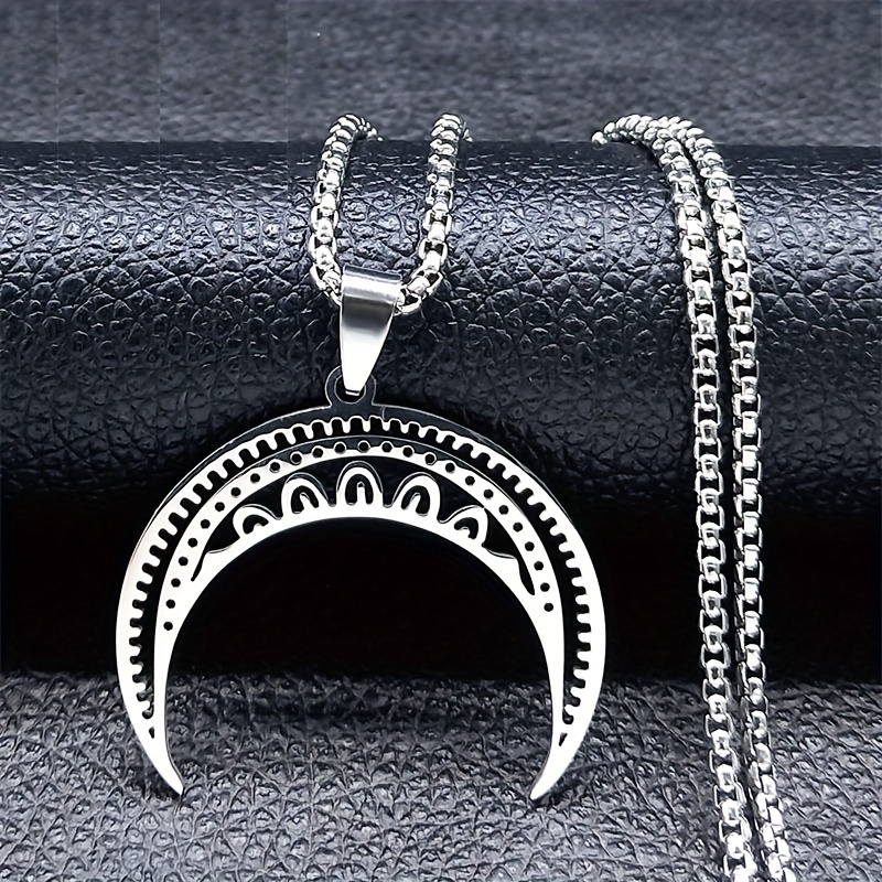 

Hollow Moon Pendant Necklace For Women, Stainless Plated, Symbols Theme, Bohemian Style Jewelry, With For & Valentine's Day Gift, All Compatible