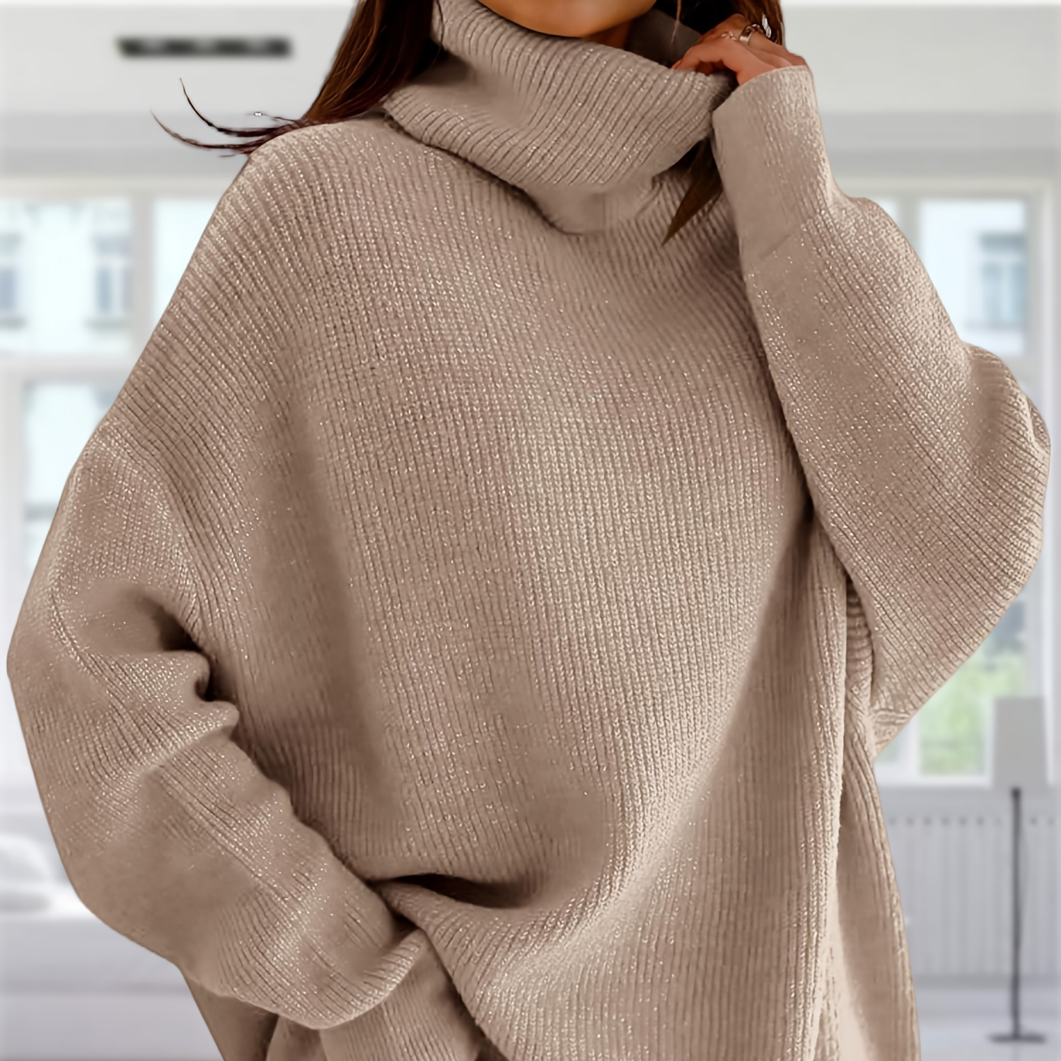 

Womens Turtleneck Oversized Sweater Batwing Chunky Pullover Sweater Casual Fall Loose Knit Jumper Top