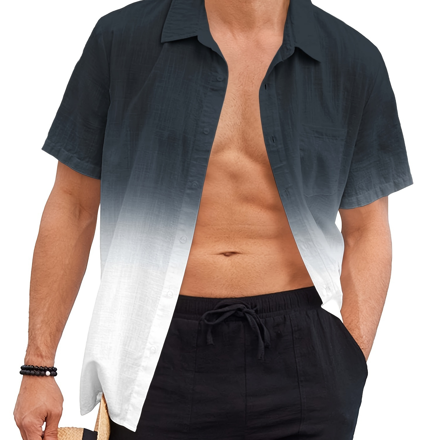 

Men's Trendy Hawaiian Lapel Collar Graphic Shirt In Gradient Color For Summer Vacation And Casual Wear