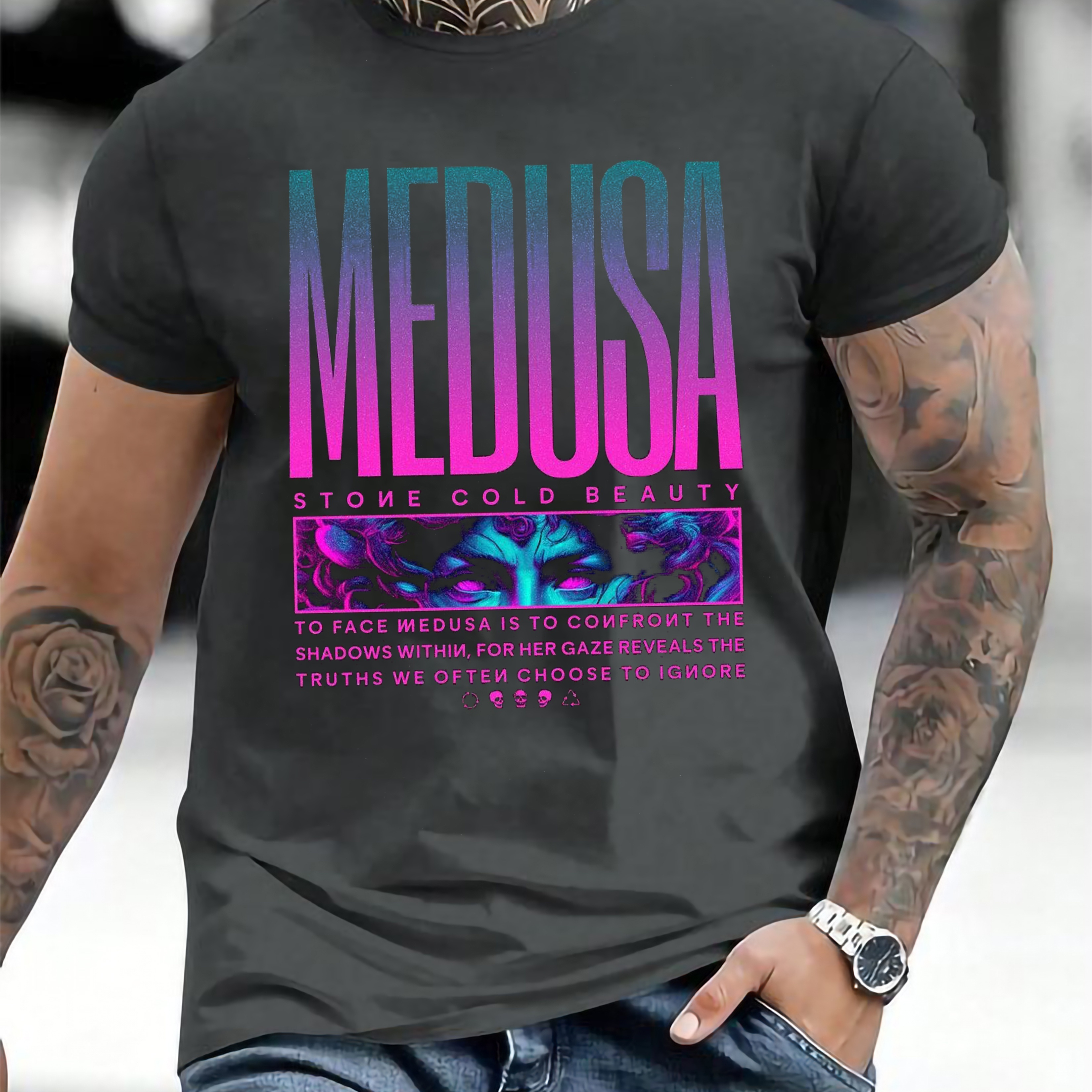 

Medusa Classic California Printed Men's Short Sleeved T-shirt, 180g Pure Cotton, Fashionable, Casual, Loose, Comfortable, Breathable Round Neck