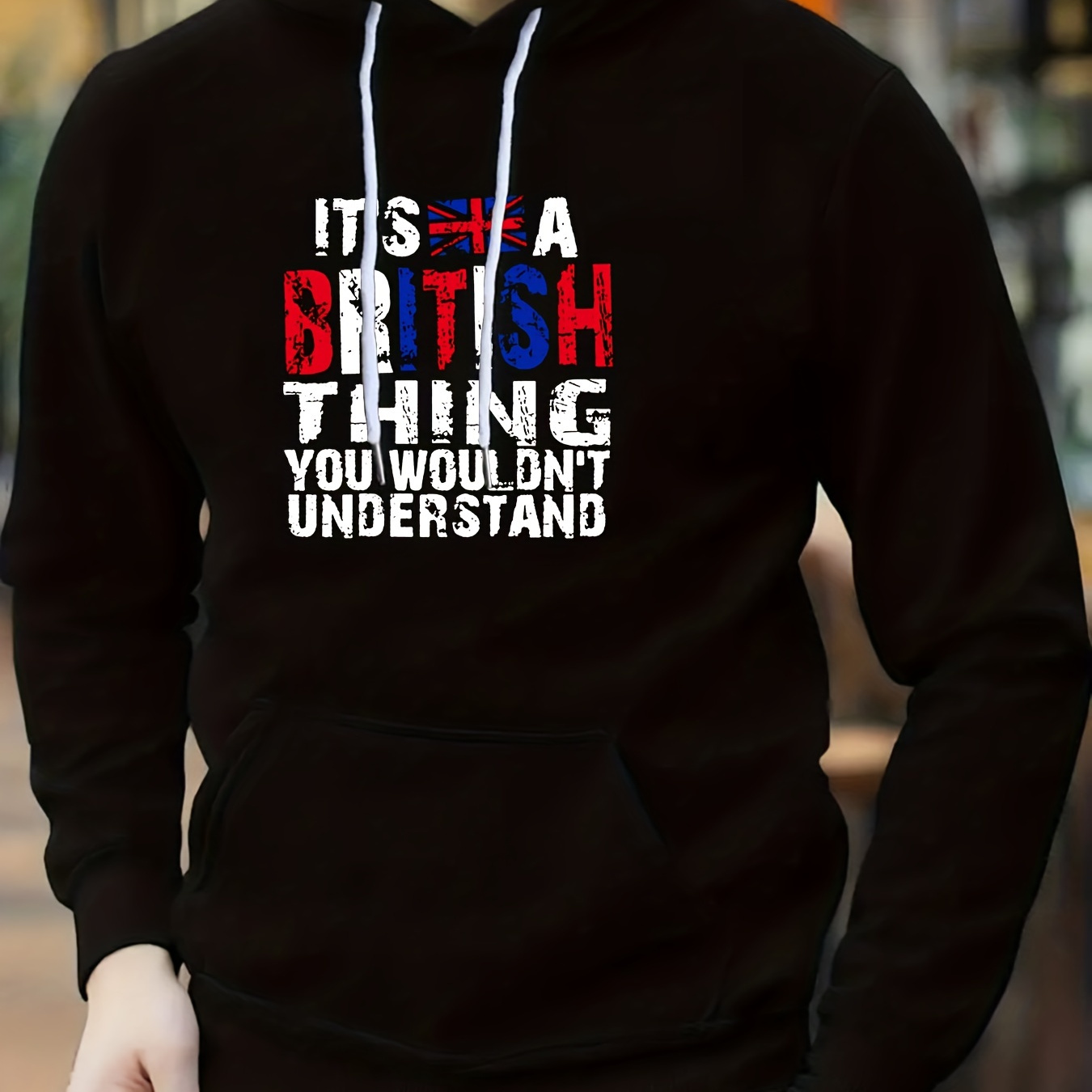 

''it's A British Thing'' Print Hoodies For Men, Graphic Hoodie With Kangaroo Pocket, Comfy Loose Drawstring Trendy Hooded Pullover, Mens Clothing For Autumn Winter