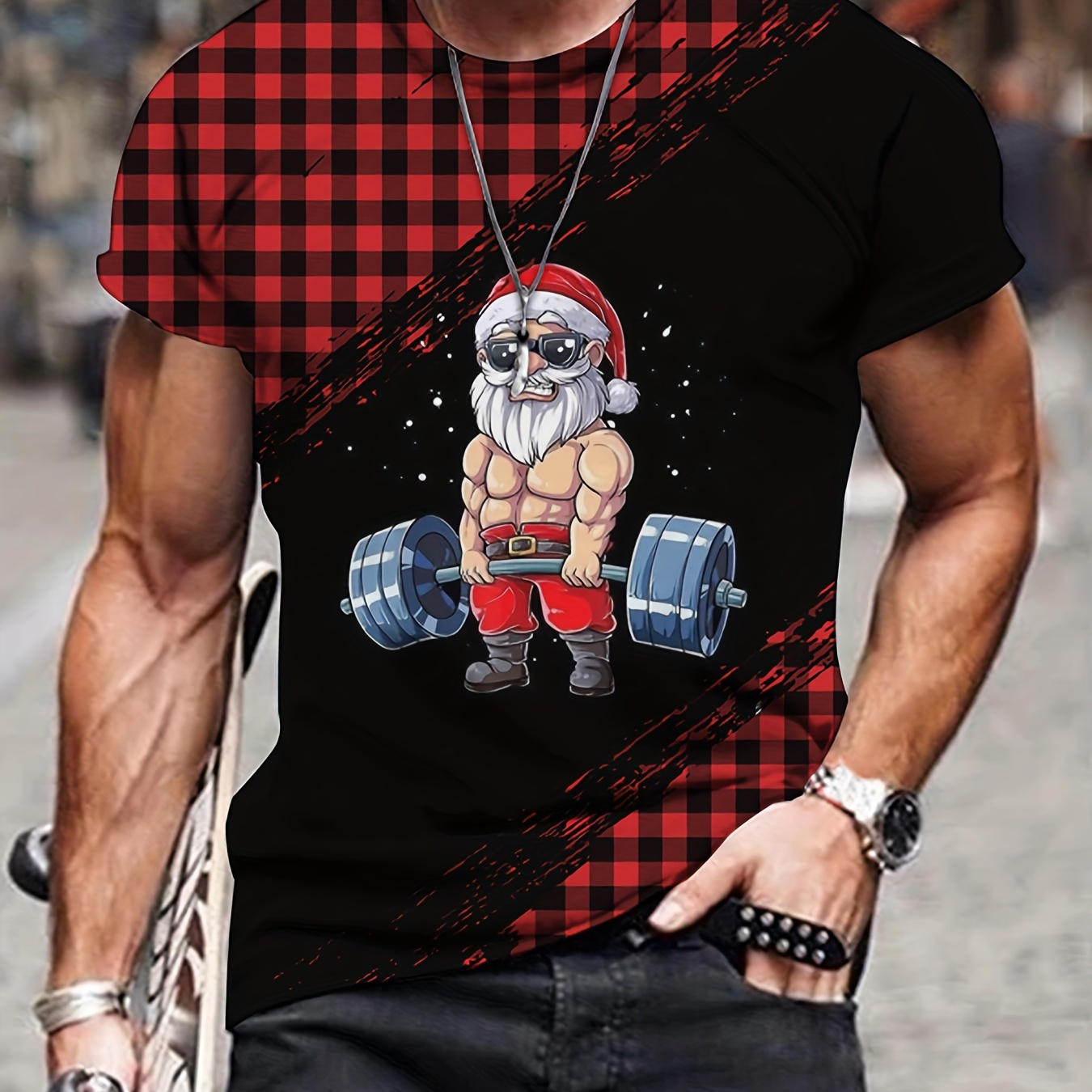 

Men's Novelty Graphic Print T-shirt, Mid Stretch Crew Neck Casual Tee, Perfect For Men's Christmas Gifts!