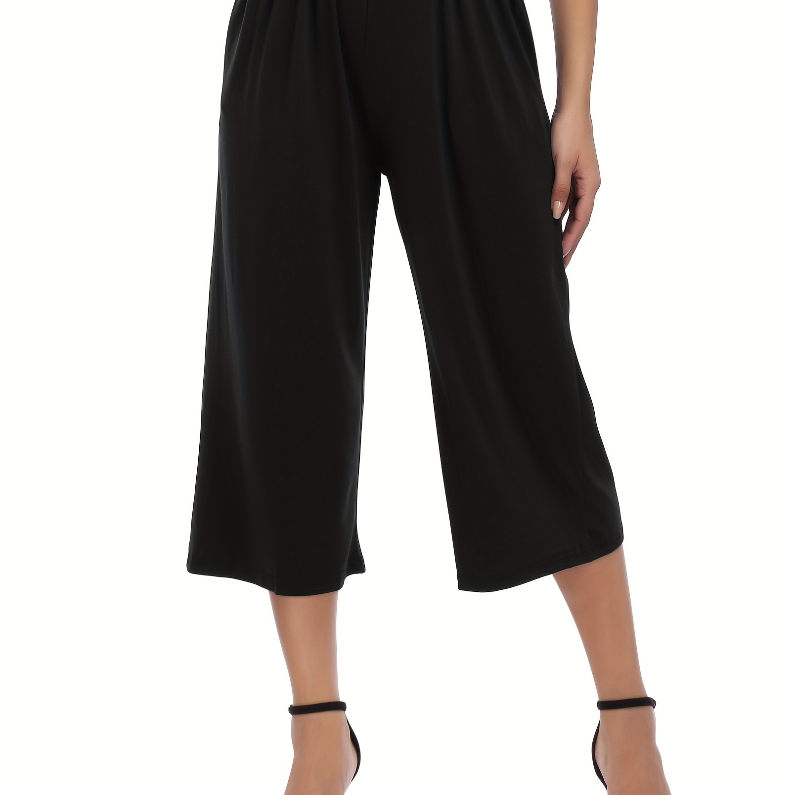 

Slant Pockets Wide Leg Pants, Casual Loose Elastic Waist Pants For Spring & Summer, Women's Clothing