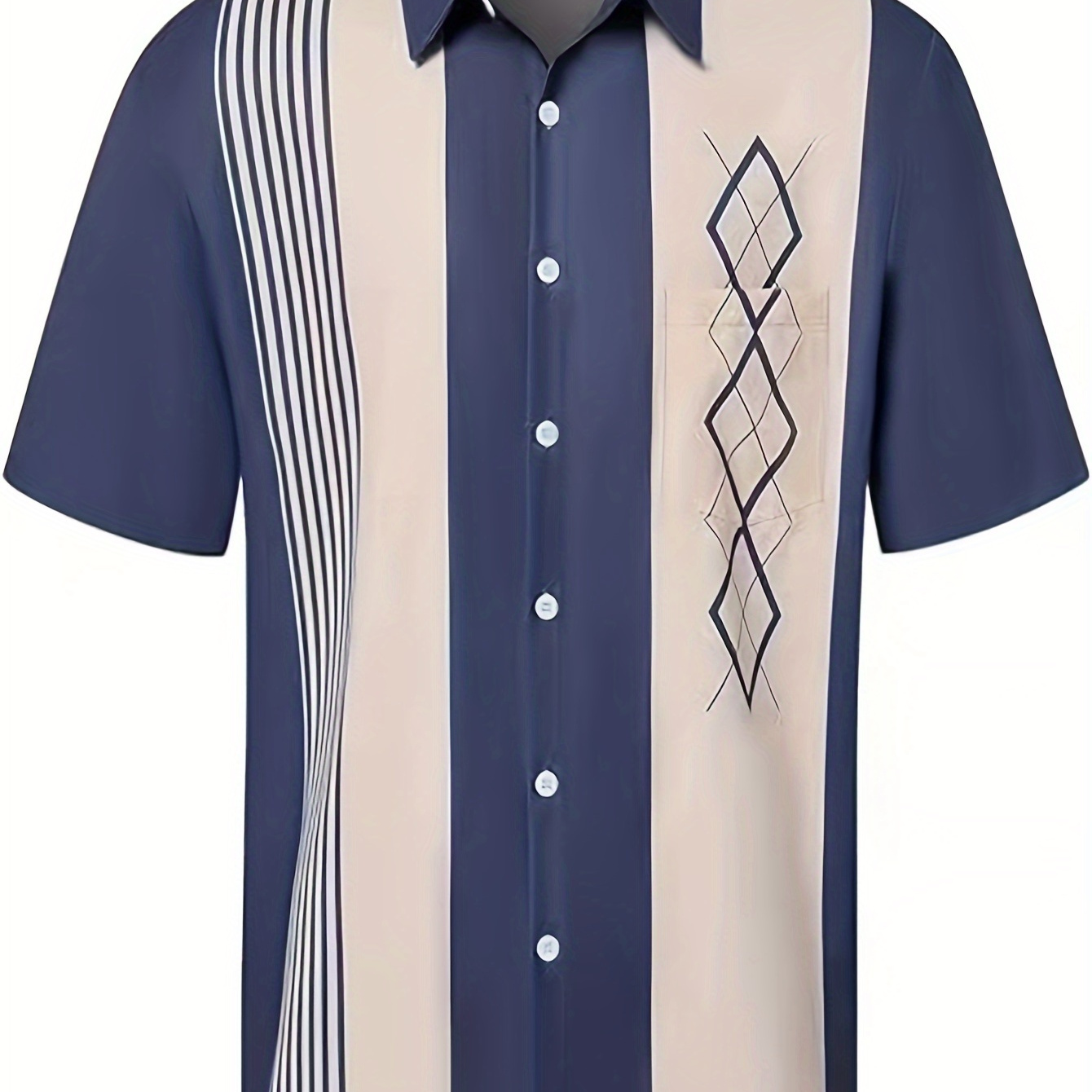 

Men's Casual Vintage Style Geometric Print Button Up Short Sleeve Shirt For Summer Beach Resort Golf Bowling