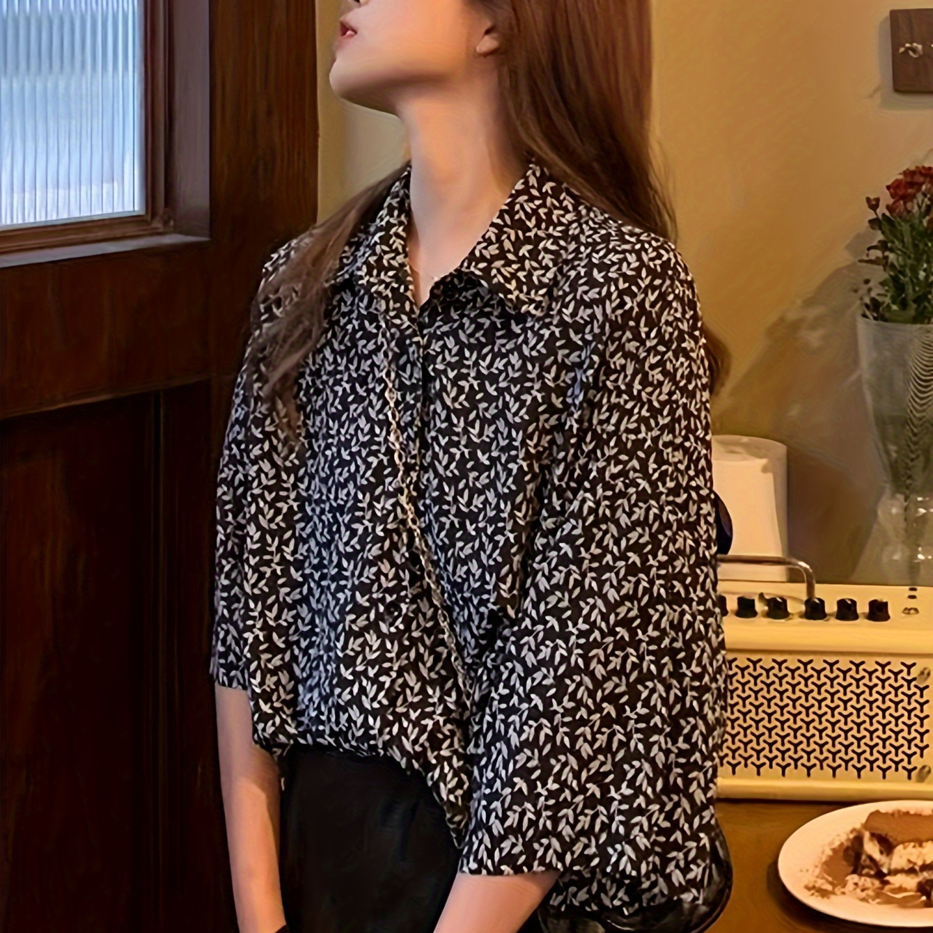 

Floral Print Button Front Shirt, Elegant Short Sleeve Lapel Shirt For Spring & Summer, Women's Clothing