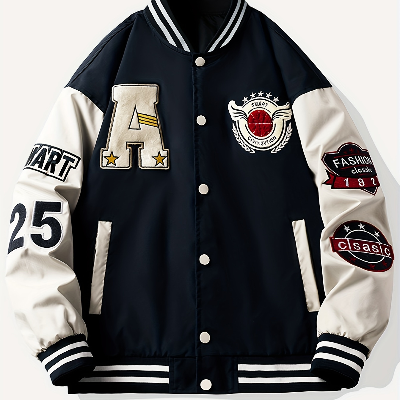 

Men's Embroidered Baseball Jacket, American , Trendy Varsity Collar Jacket Outerwear