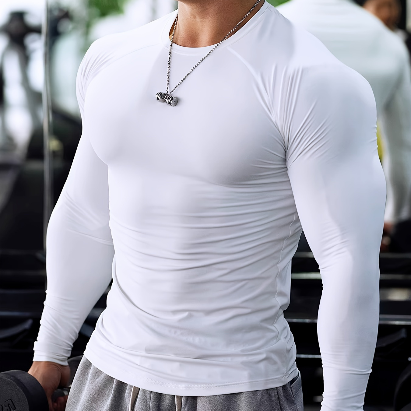 

Men's Basic Solid Color Long Sleeve Comfy T-shirt, Breathable Quick-drying Tee Men's Summer Clothes Compression Top For Sports Fitness Running Basketball Mountaineering Cycling