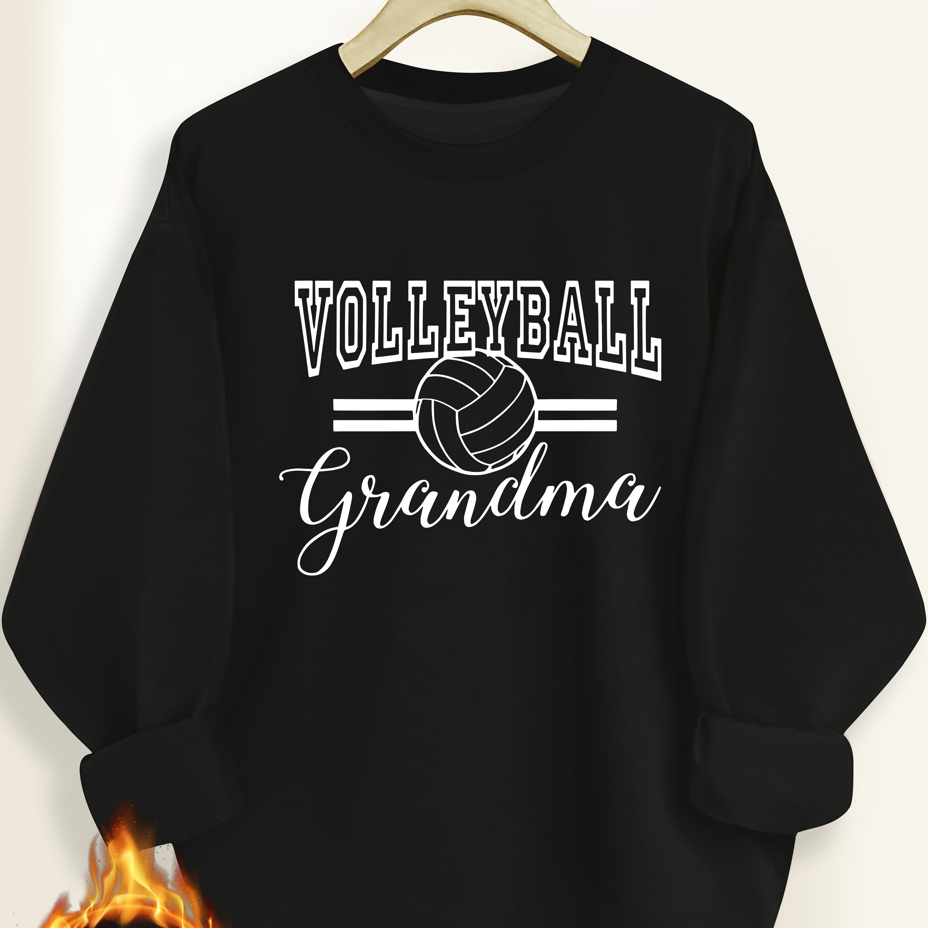 

Women's Casual Crew Neck Sweatshirt With Volleyball Grandma Print, 100% Polyester Knit Fabric, Geometric Pattern, Long Sleeve Pullover