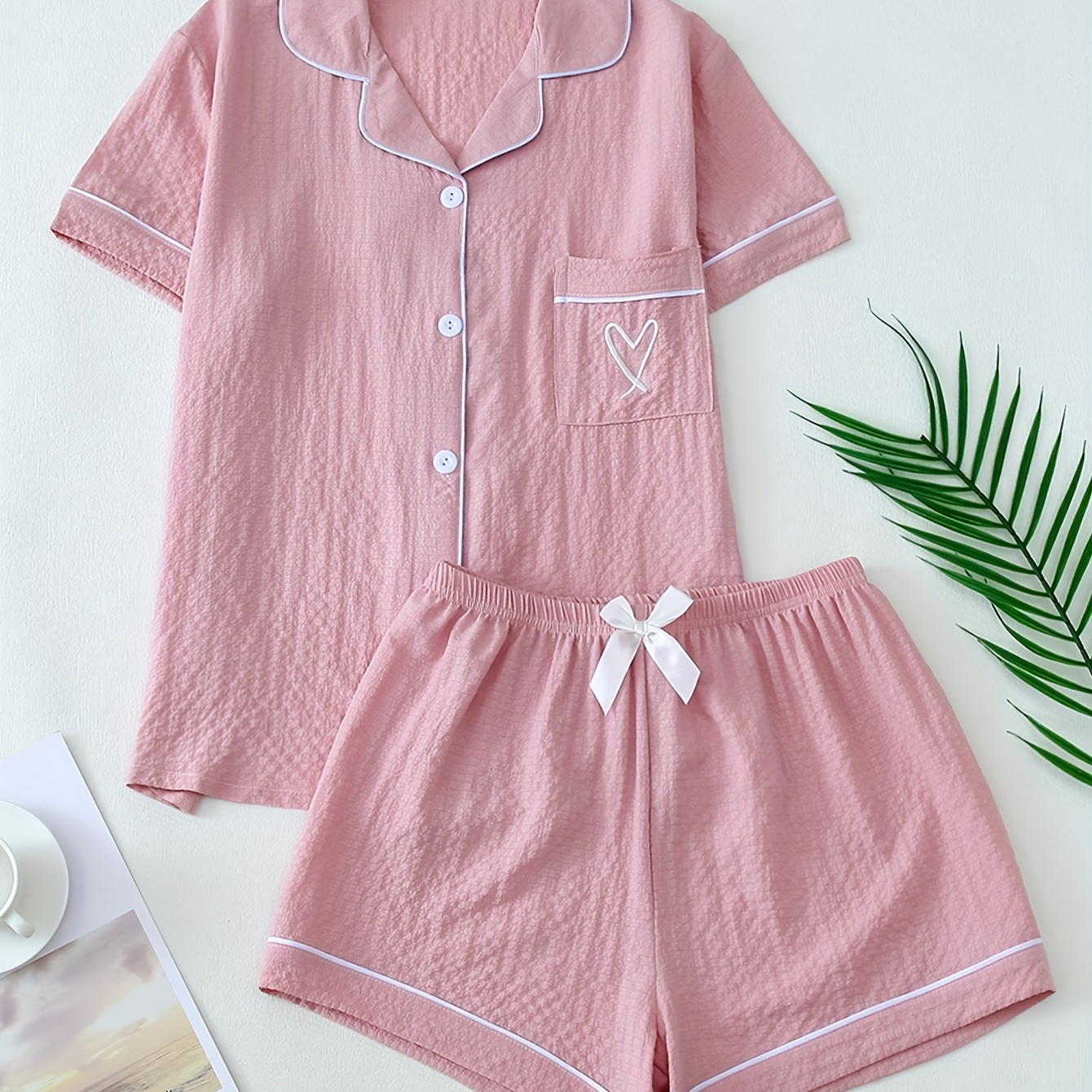 

Women's Lapel Set Embroidery And , Polyester And , /summer/fall Loungewear Two- Set - And