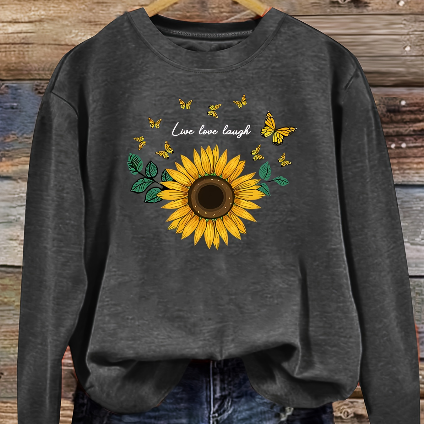 

Women's Casual Sunflower & Print Long Sleeve Crew Neck Top - Cozy Knit, Machine Washable