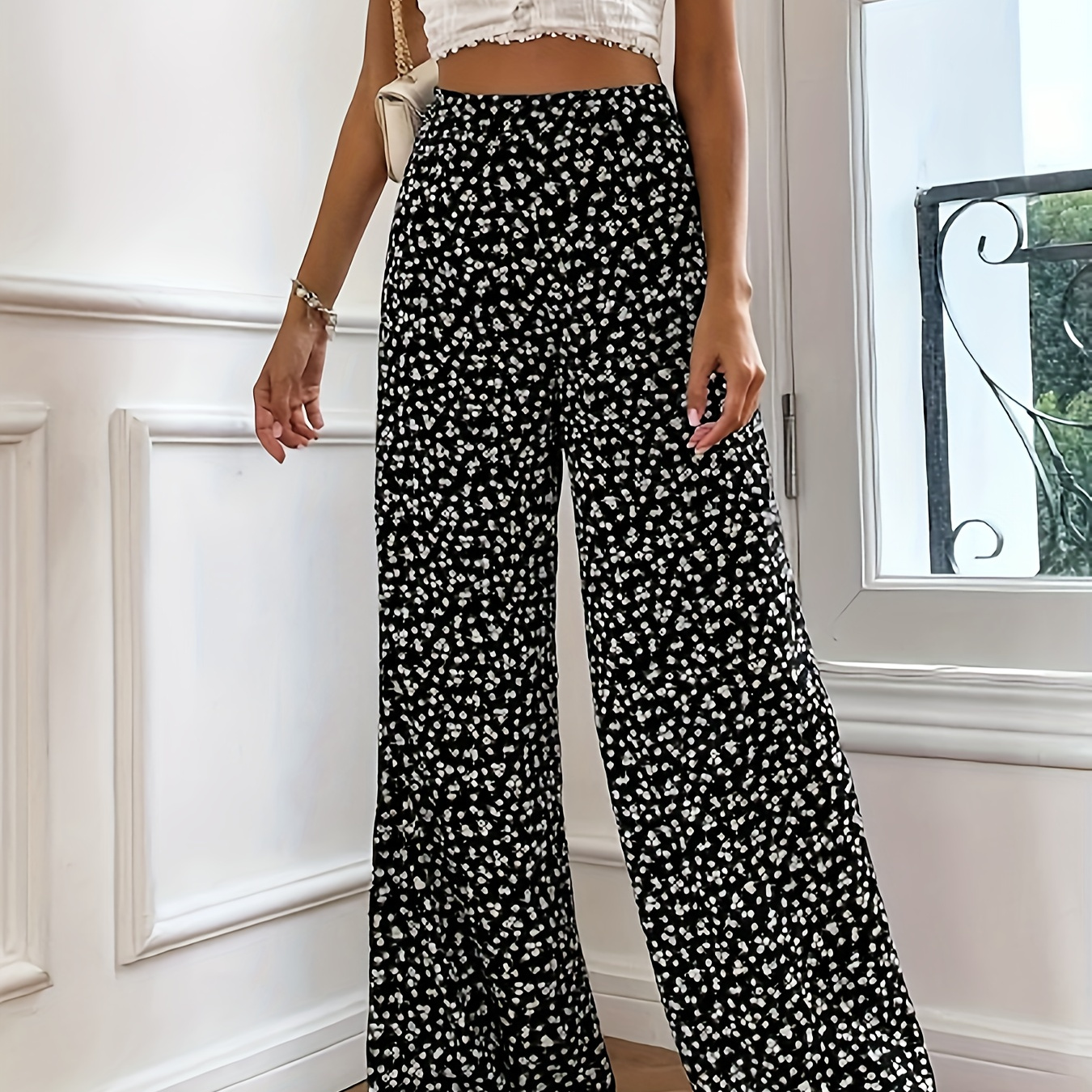 

Floral Print Wide Leg Pants, Casual Loose Pants For Spring & Summer, Women's Clothing