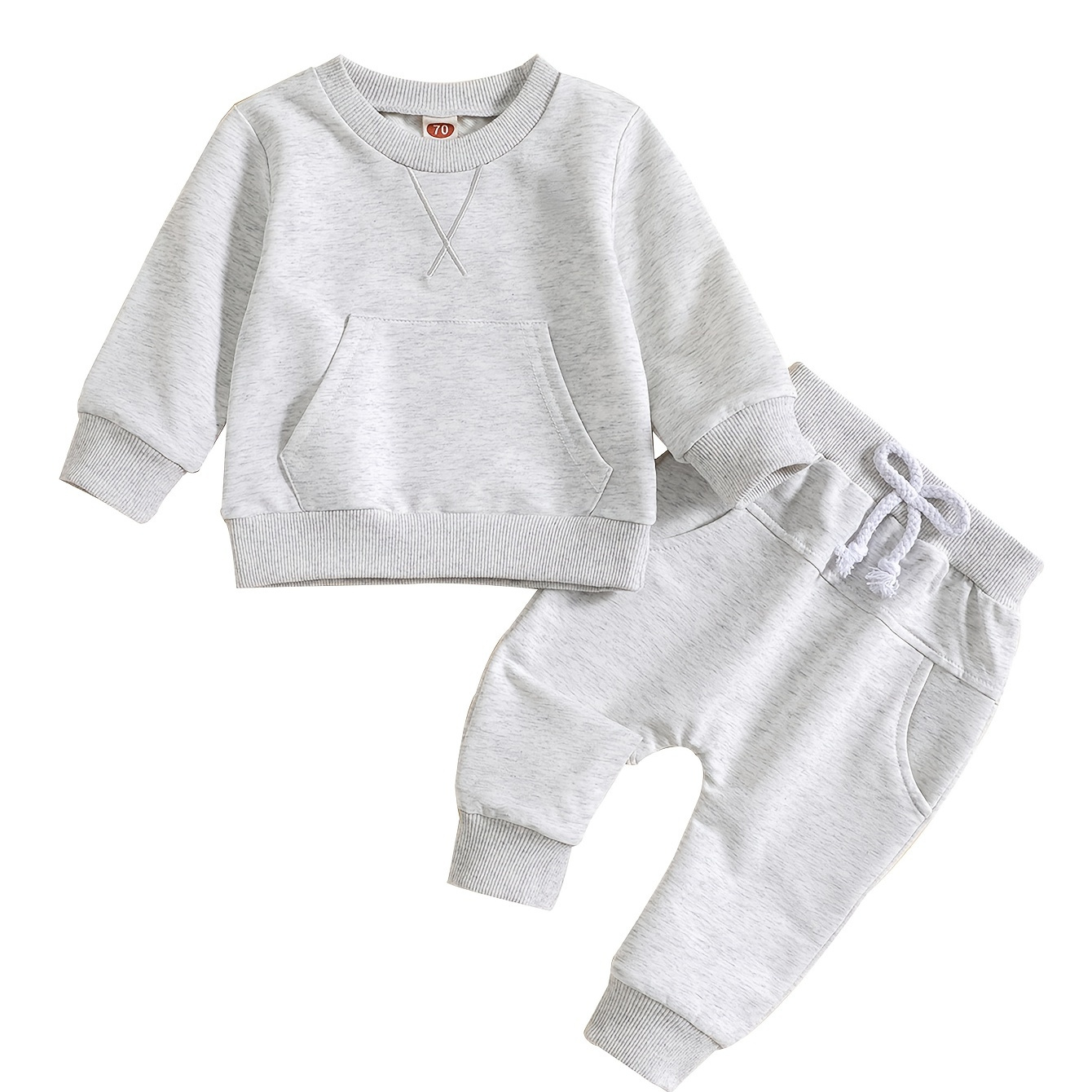 

2pcs Baby Boys Simple Embroidered Round Neck Long-sleeved Sweatshirt + Trousers Set, Kids Clothes Autumn And Winter