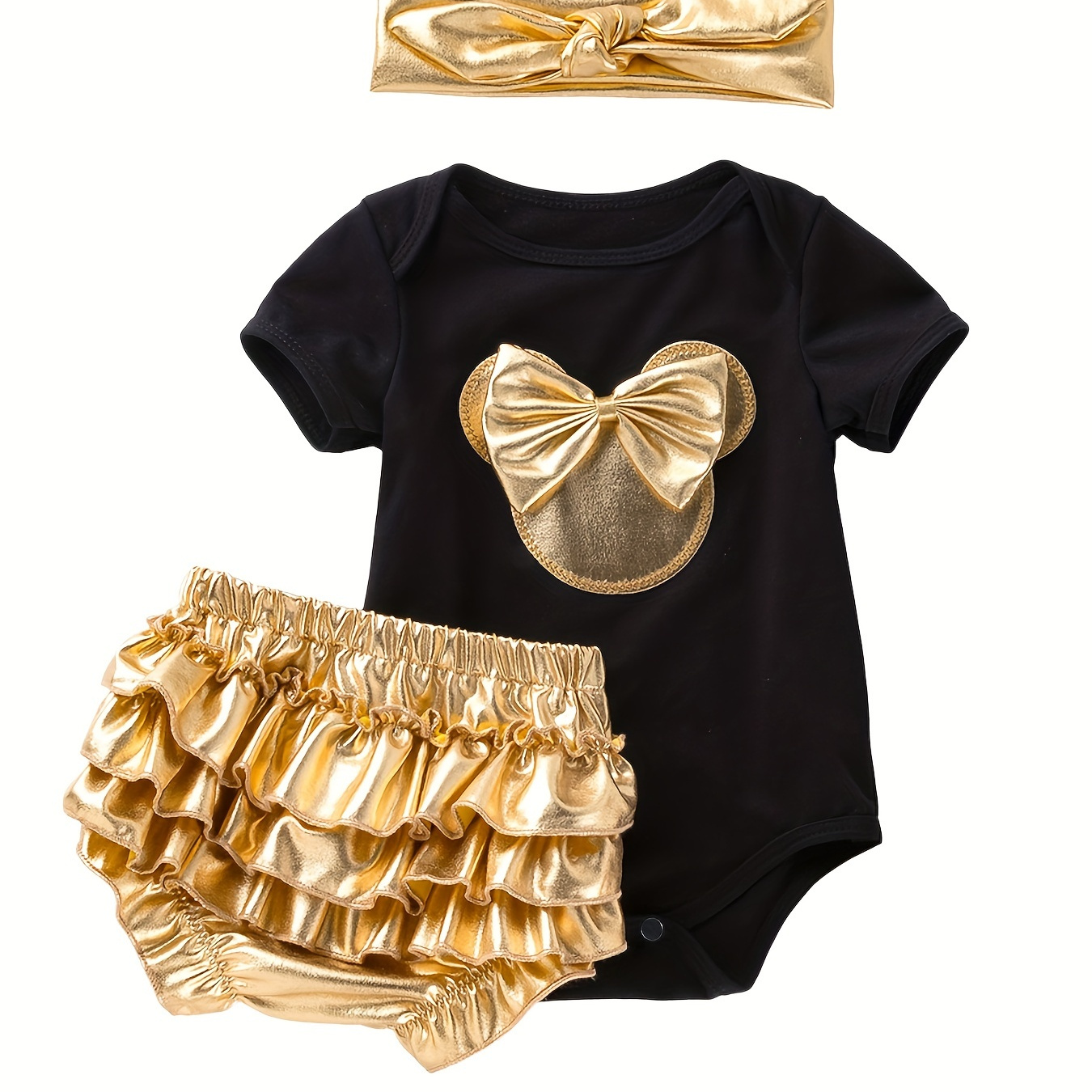 

3pcs bébé filles mignon 3D Bowknot modèle manches courtes Onesie & Shorts & bandeau ensemble de vêtements