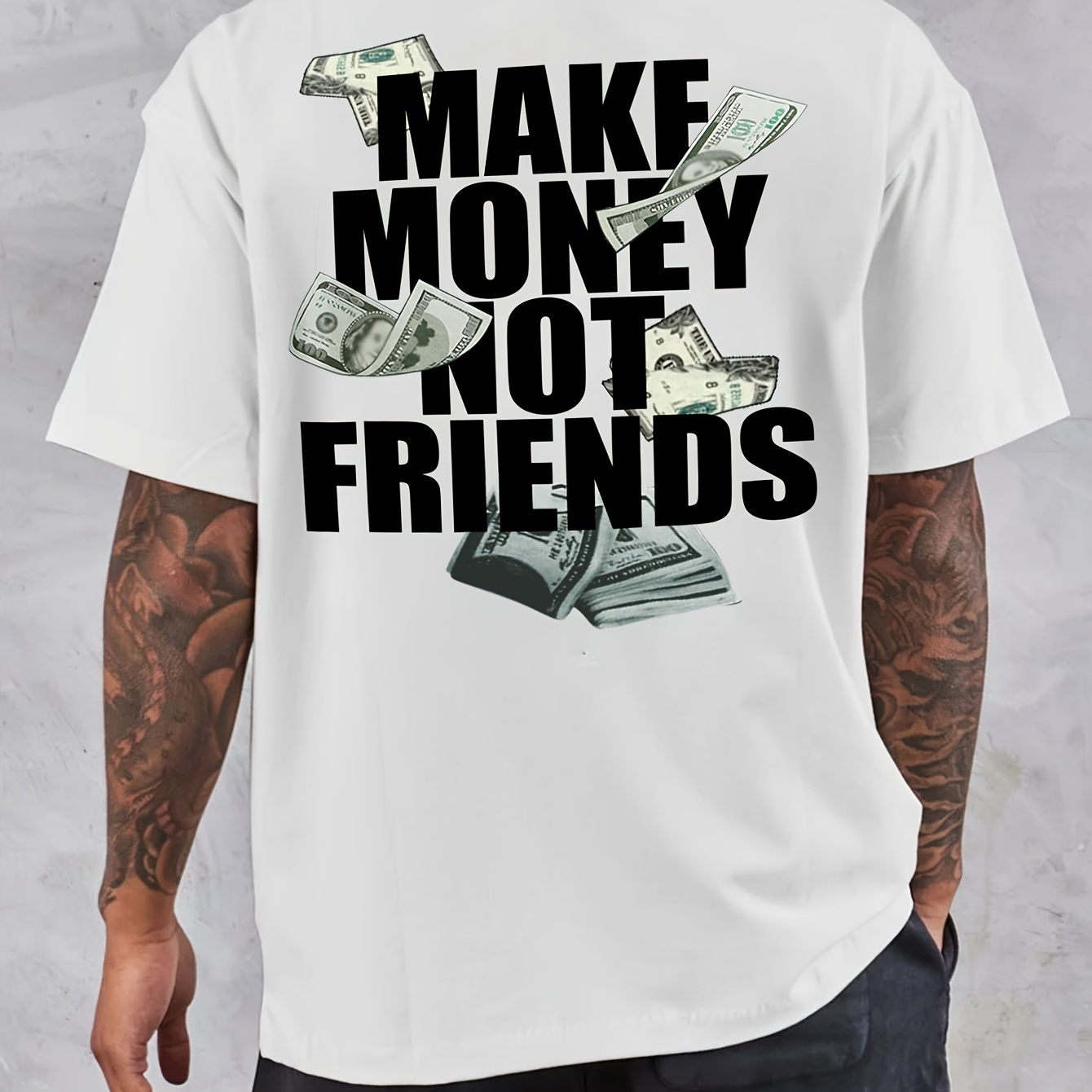 

Make Money Not Friends"creative Print Men's Casual T-shirt, Summer Fashion Crew Neck Short Sleeve Top, Modern Streetwear Style For Men