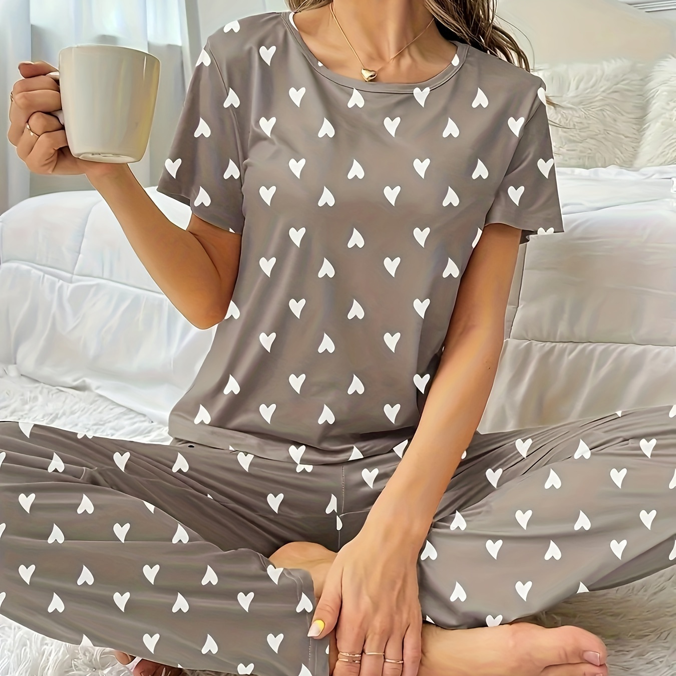 

2pcs 's Set - Pattern Top & Long Pants, Washable For