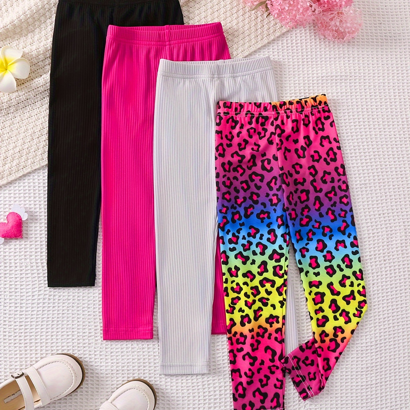Multipack Young Girls Fashion Leopard Solid Basic Legging - Temu Canada
