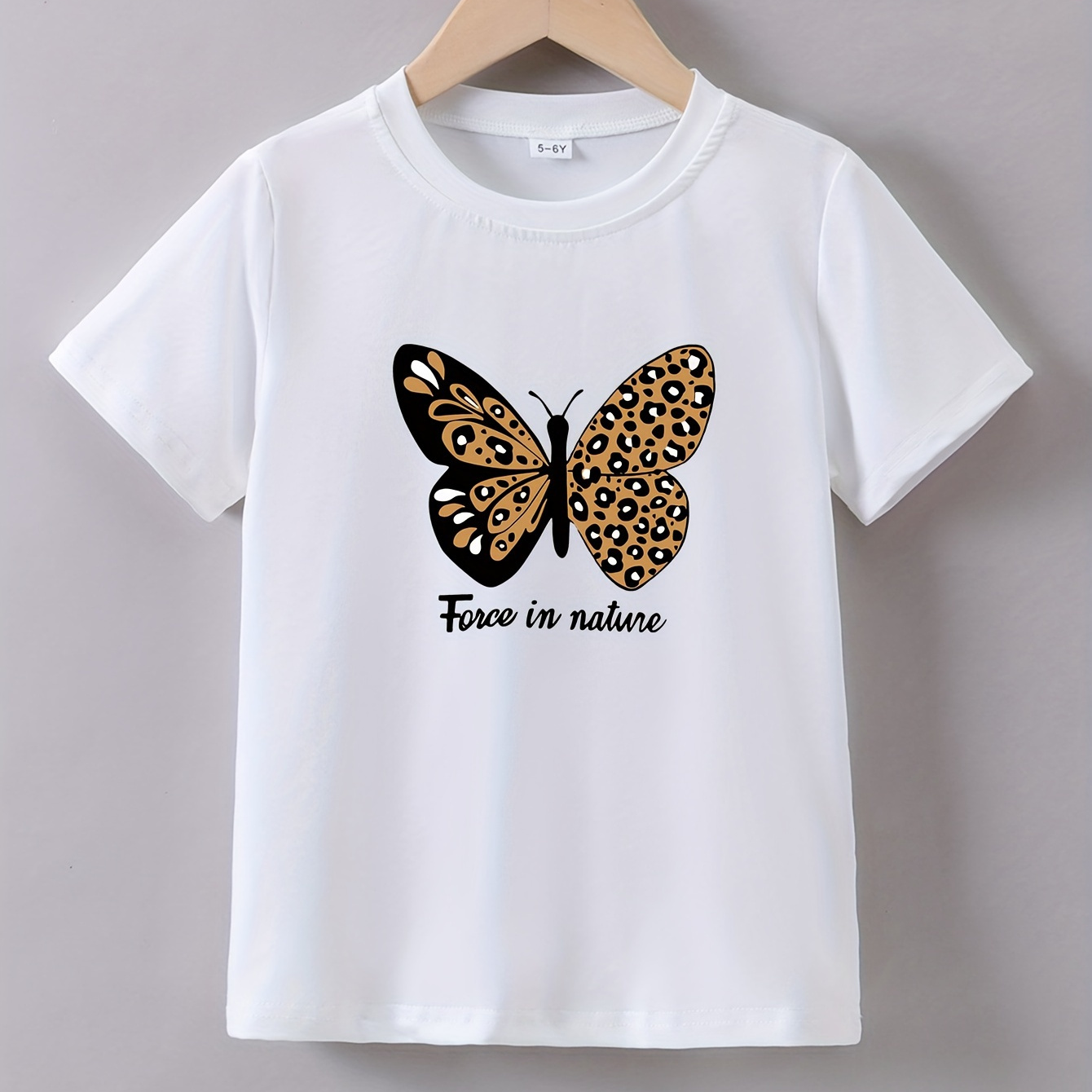 

Girls Butterfly Print Crew Neck T-shirt Short Sleeve Tee For Summer Outdoor Gift